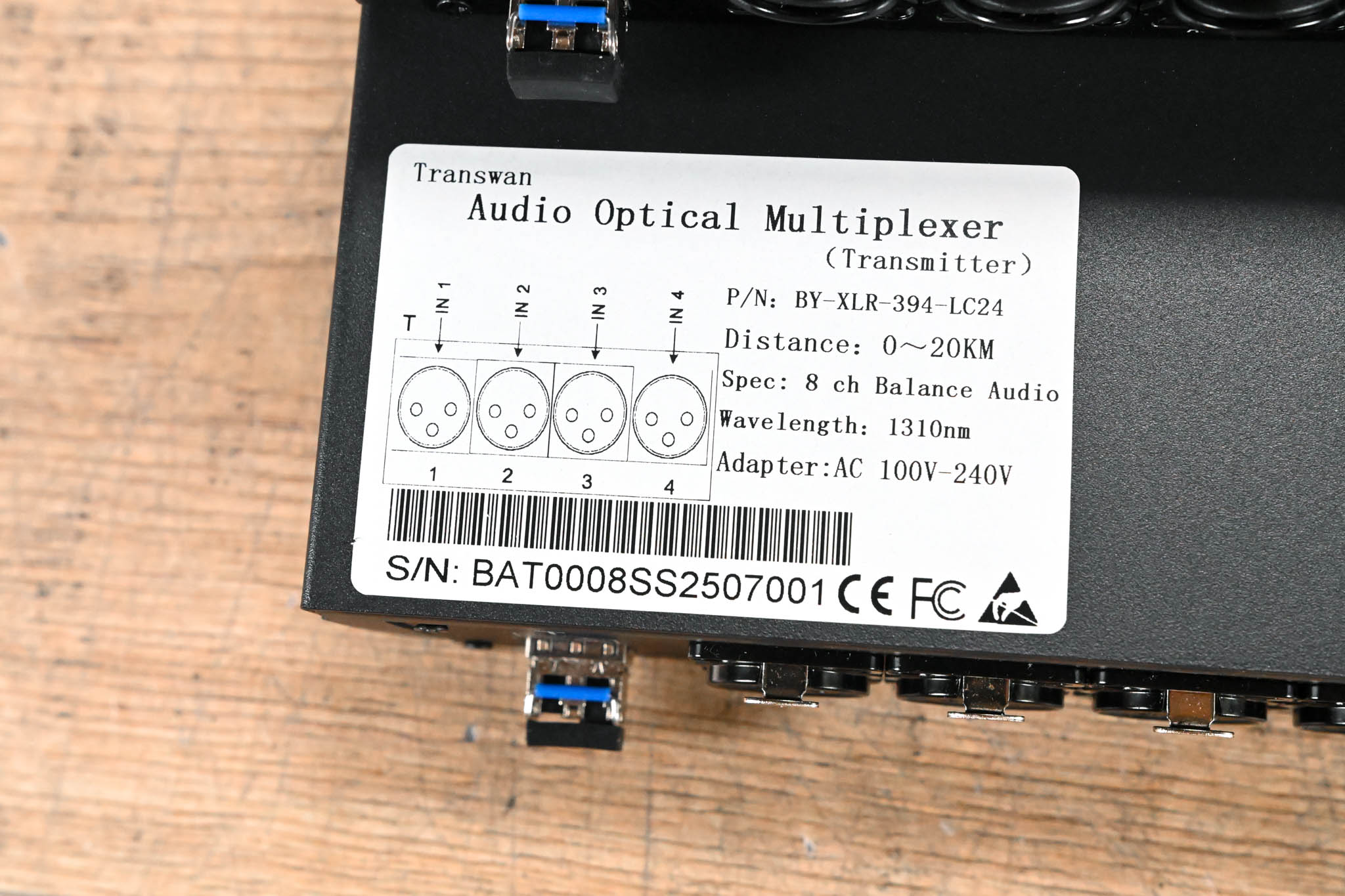 Transwan 8-CH Analog Audio Over Fiber Optical Multiplexer (TX/RX Pair)