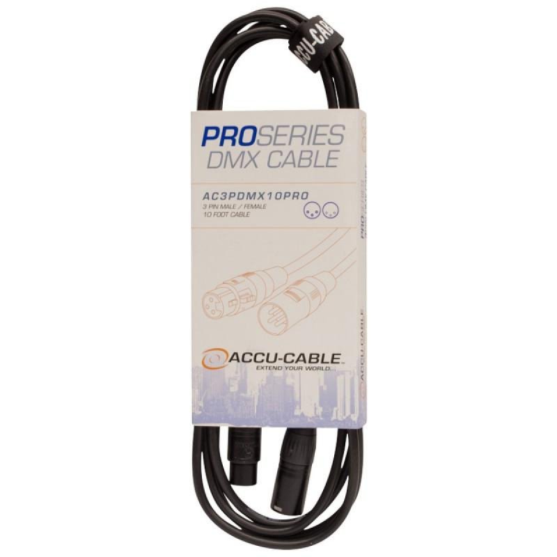 10 FOOT, 3 PIN, PRO, DMX CABLE. PVC JACK