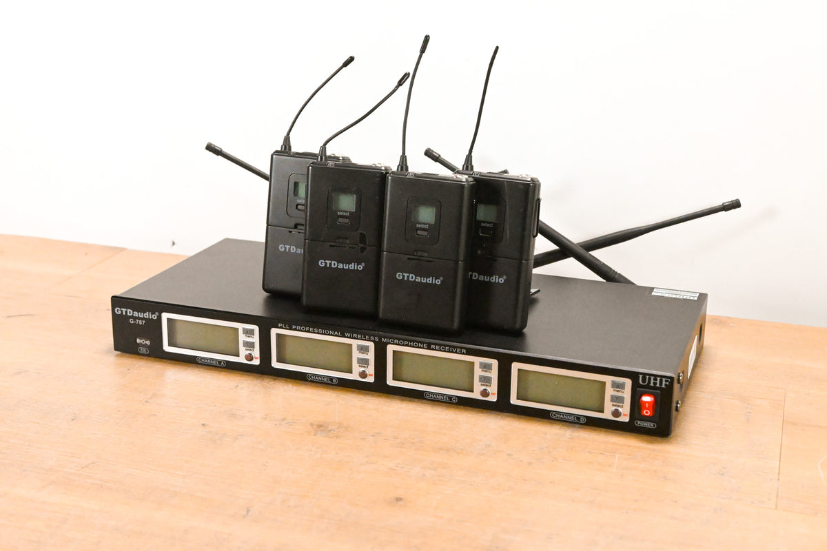 GTD Audio G-787 PLL Pro Wireless Mic Receiver w/ 4 Beltpacks (NO PSU)