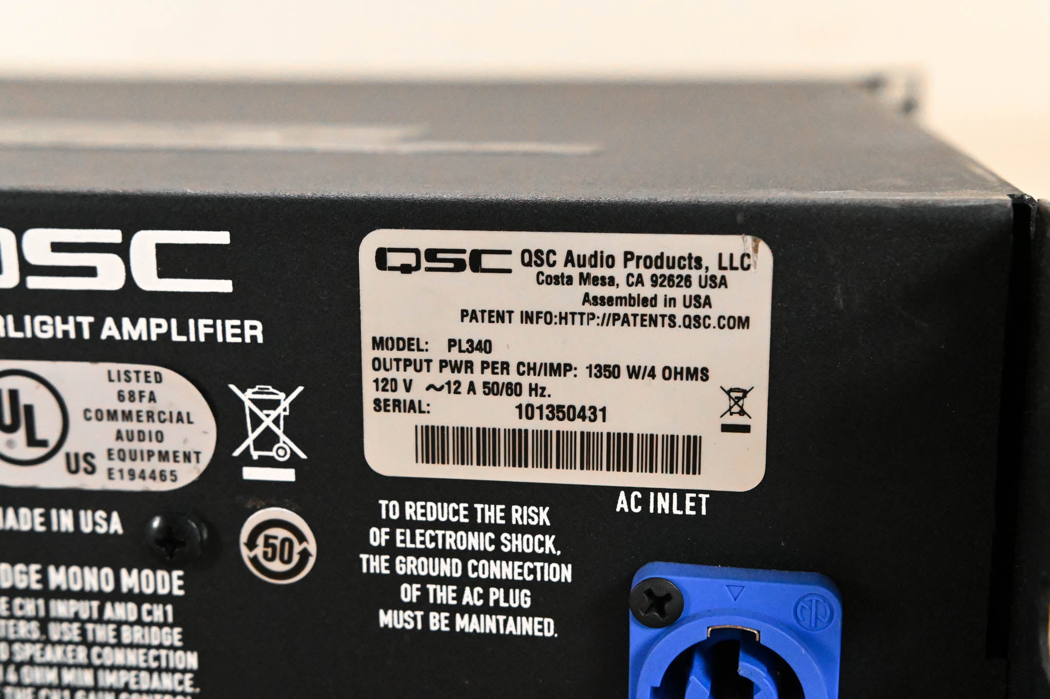 QSC PL340 Powerlight 3 Series 2-Channel Power Amplifier