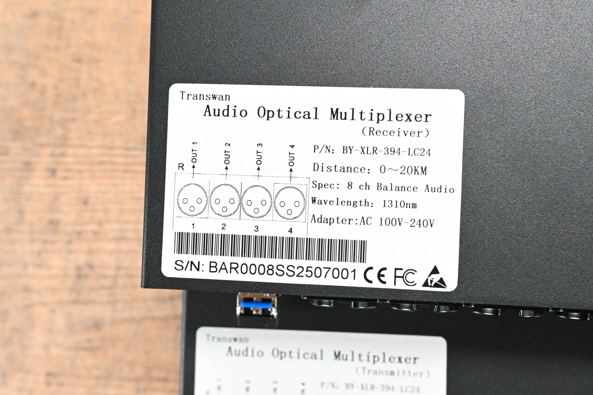 Transwan 8-CH Analog Audio Over Fiber Optical Multiplexer (TX/RX Pair)