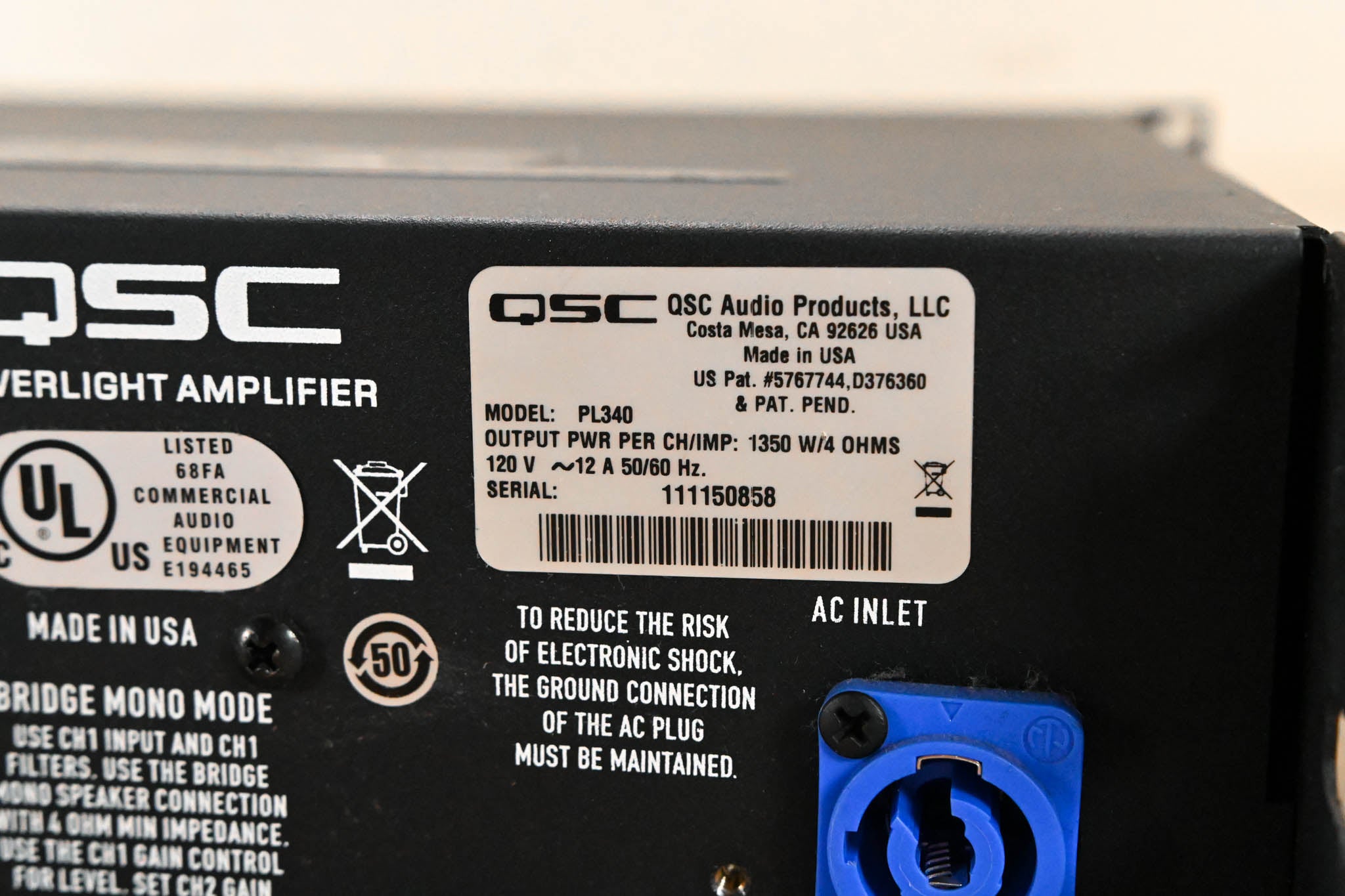 QSC PL340 Powerlight 3 Series 2-Channel Power Amplifier