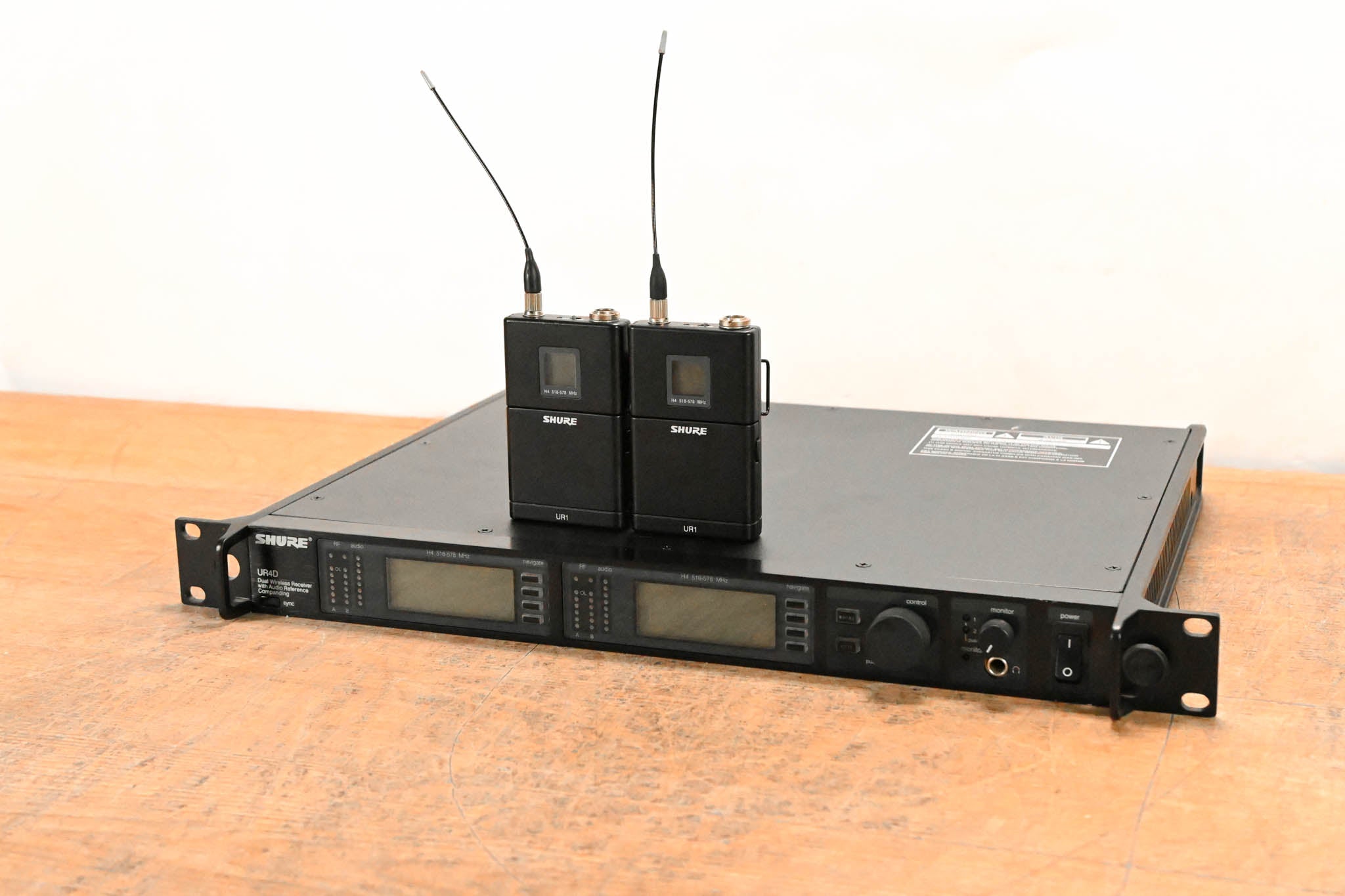Shure UR4D Wireless Receiver w/ two UR1 Bodypack Transmitters - H4 Band