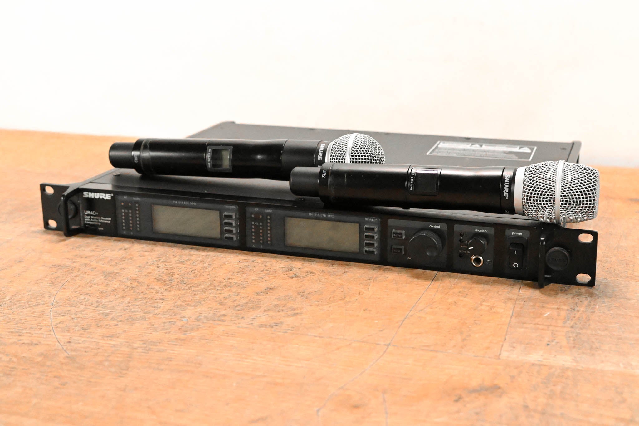 Shure UR4D+ Wireless Receiver w/ two UR2 Handheld Transmitters - H4 Band
