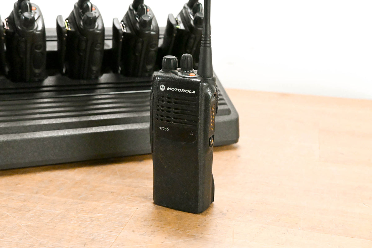 Motorola HT750 Portable Radio (Pack of 6) with 6-Bay Charging Station