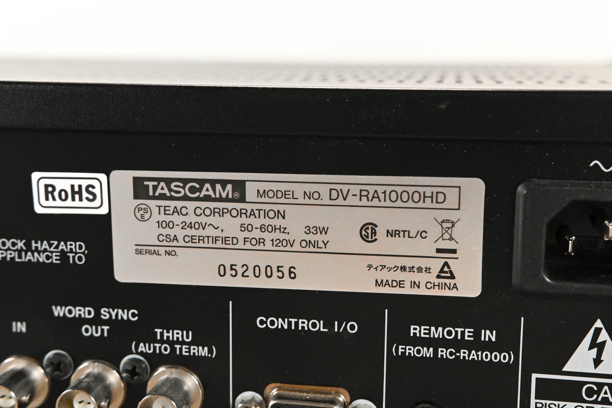 TASCAM DV-RA1000HD High-Definition CD, DVD, and Hard Drive Recorder