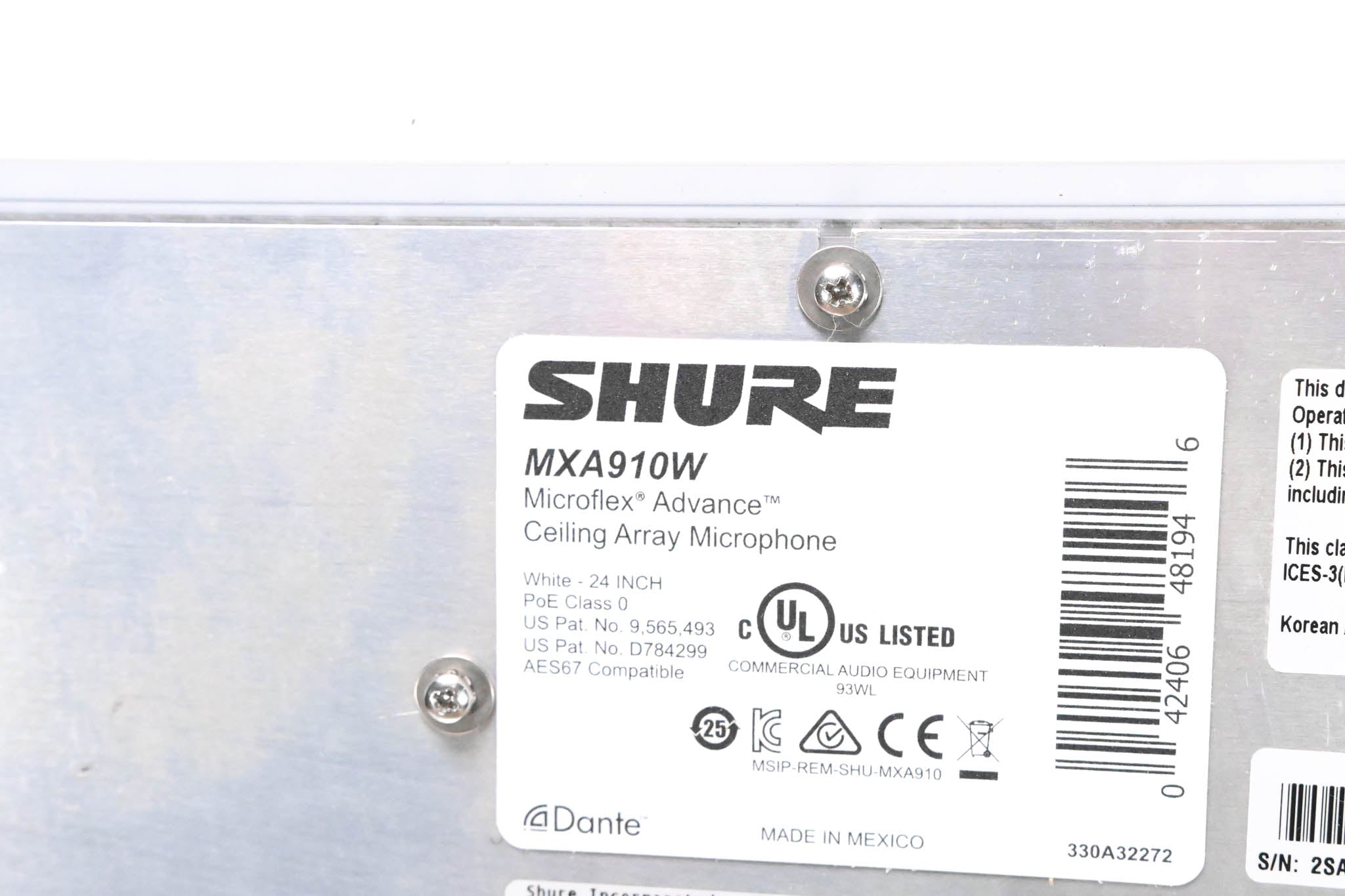 Shure MXA910W Ceiling Array Microphone
