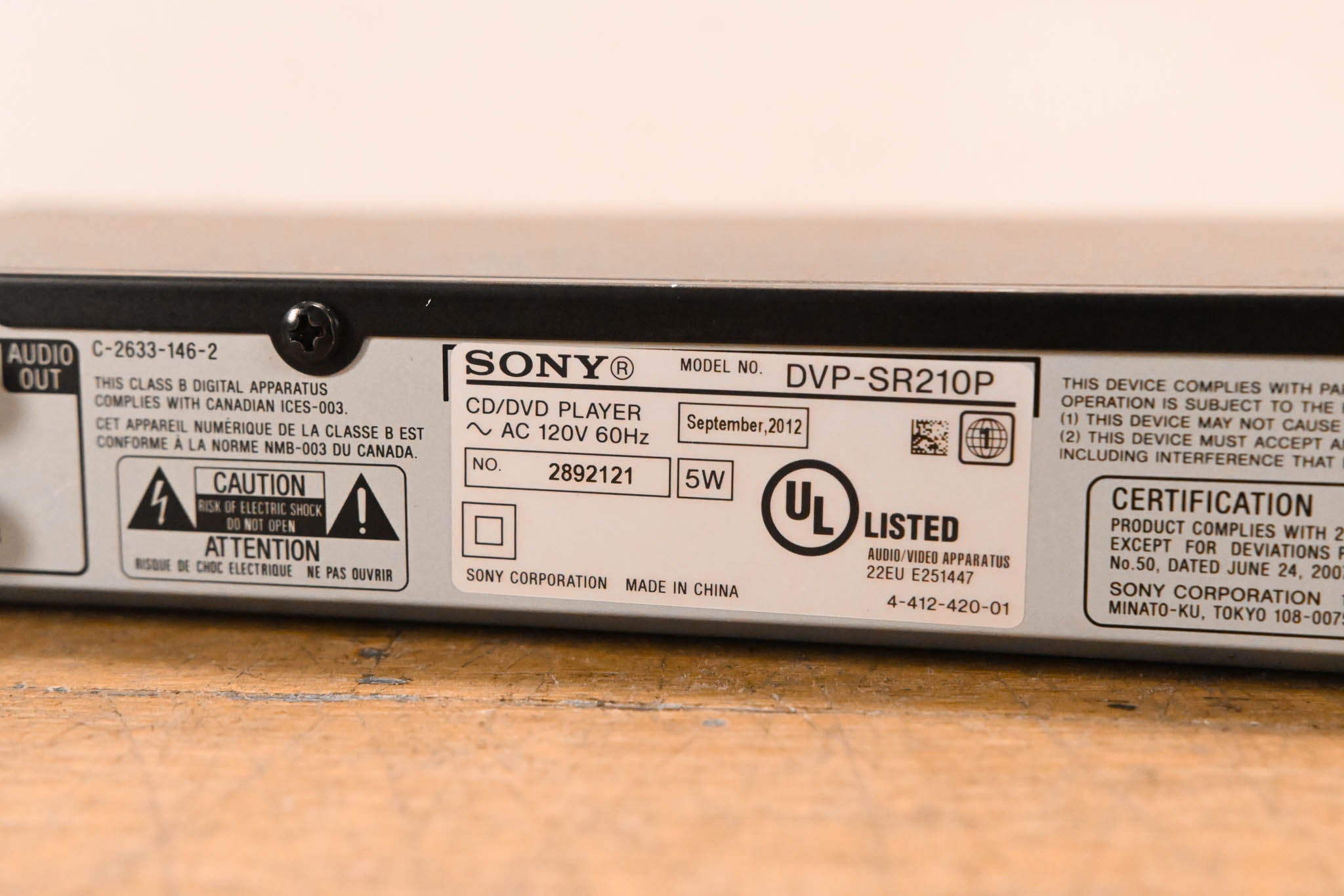 Sony DVP-SR210P DVD Player with HD Upconversion