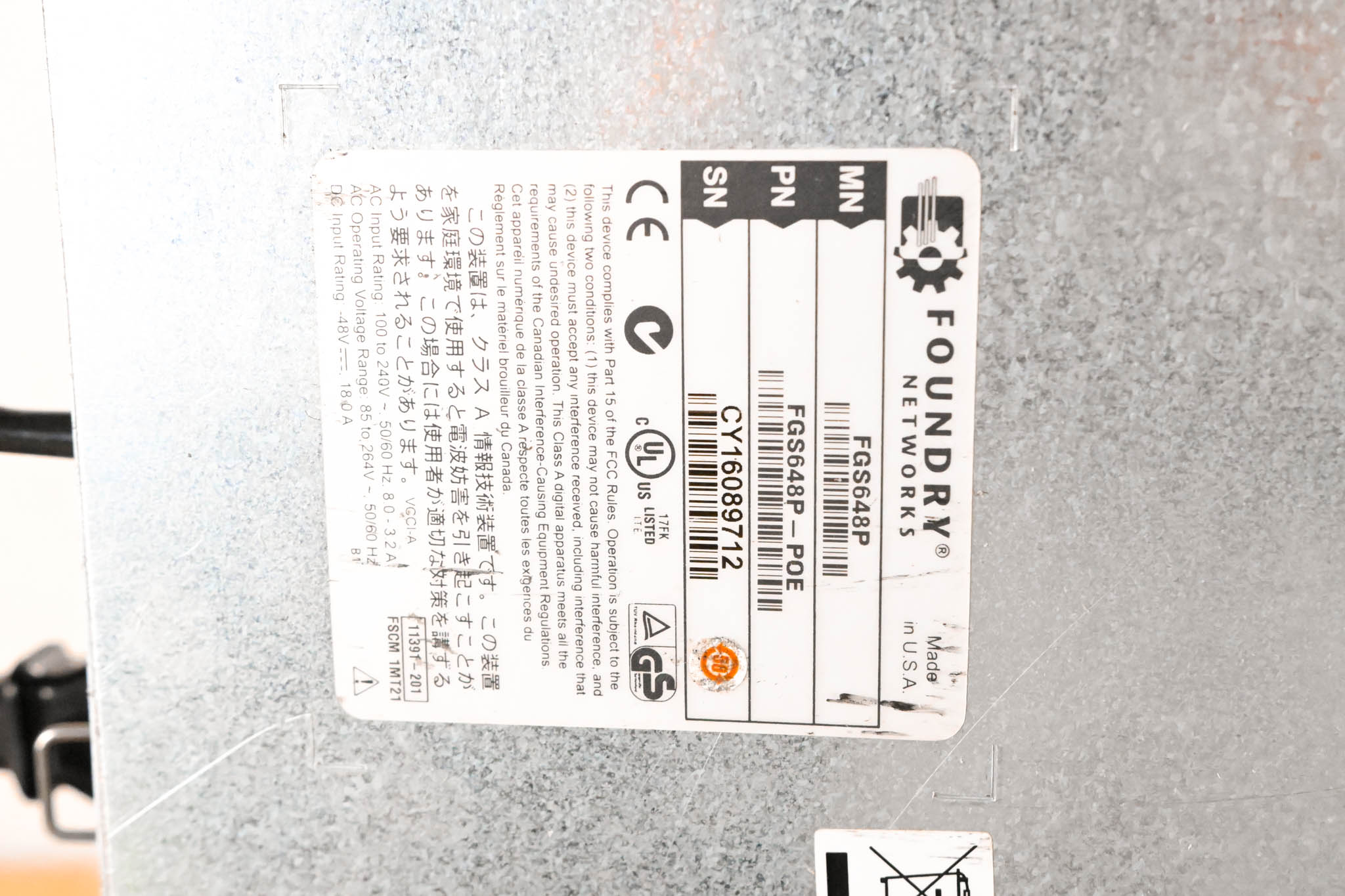 Foundry Networks FastIron FGS648P 48P 1GbE PoE Switch