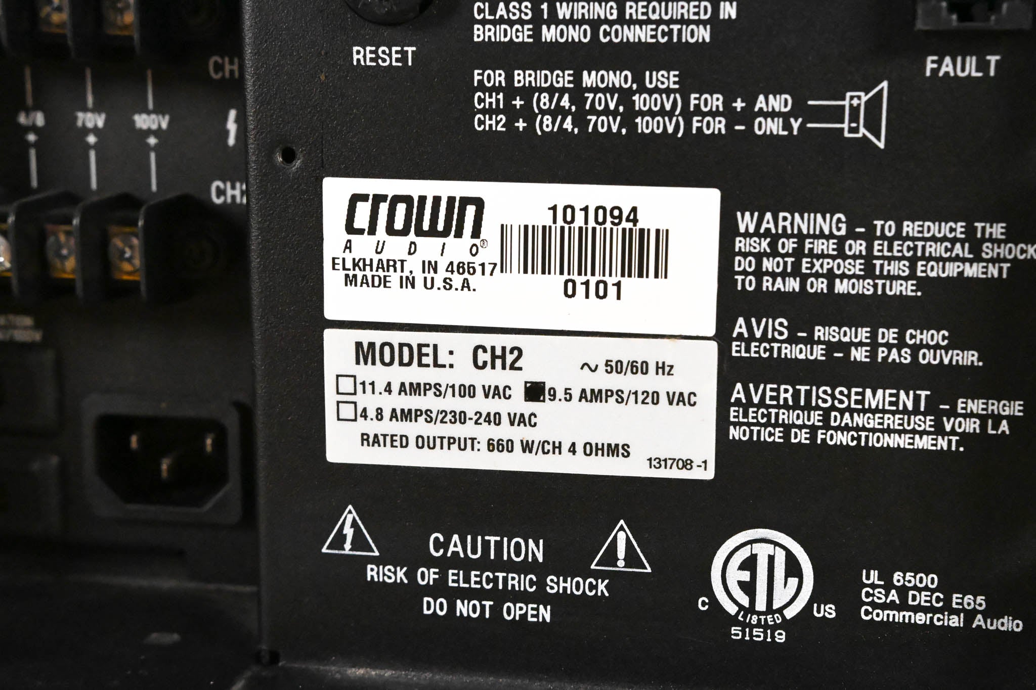 Crown CH2 Contractor Series 2-Channel Power Amplifier