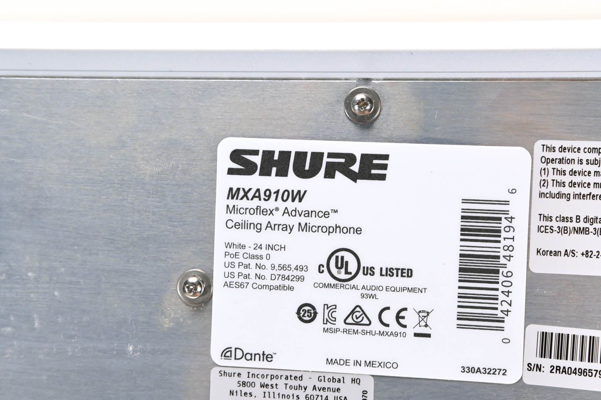 Shure MXA910W Ceiling Array Microphone