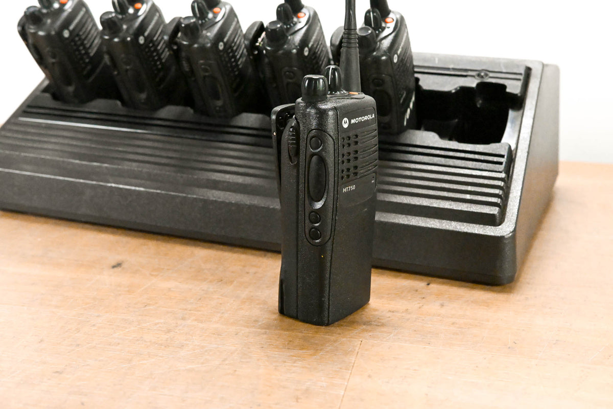Motorola HT750 Portable Radio (Pack of 6) with 6-Bay Charging Station