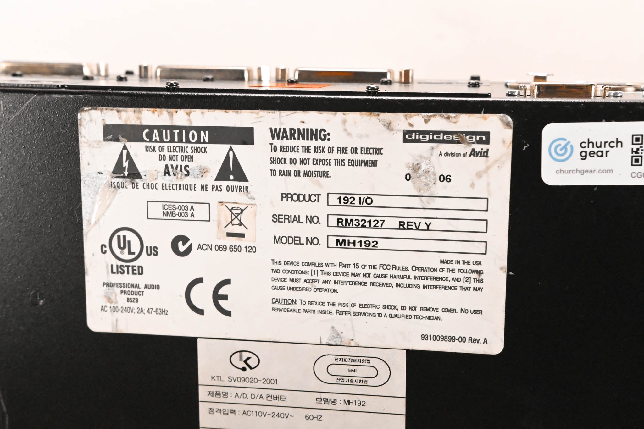 Digidesign 192 I/O Digital Recording Interface