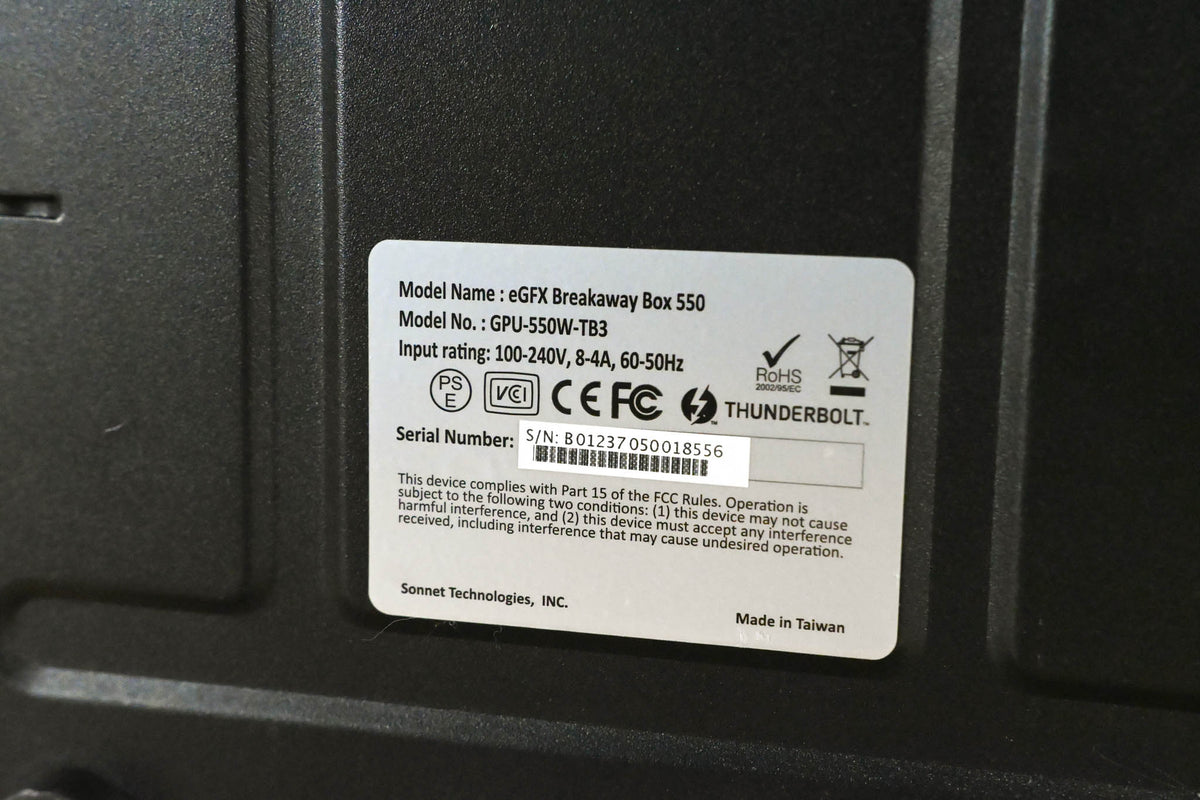Sonnet GPU-550W-TB3 eGFX Breakaway Box with 550W Power Supply