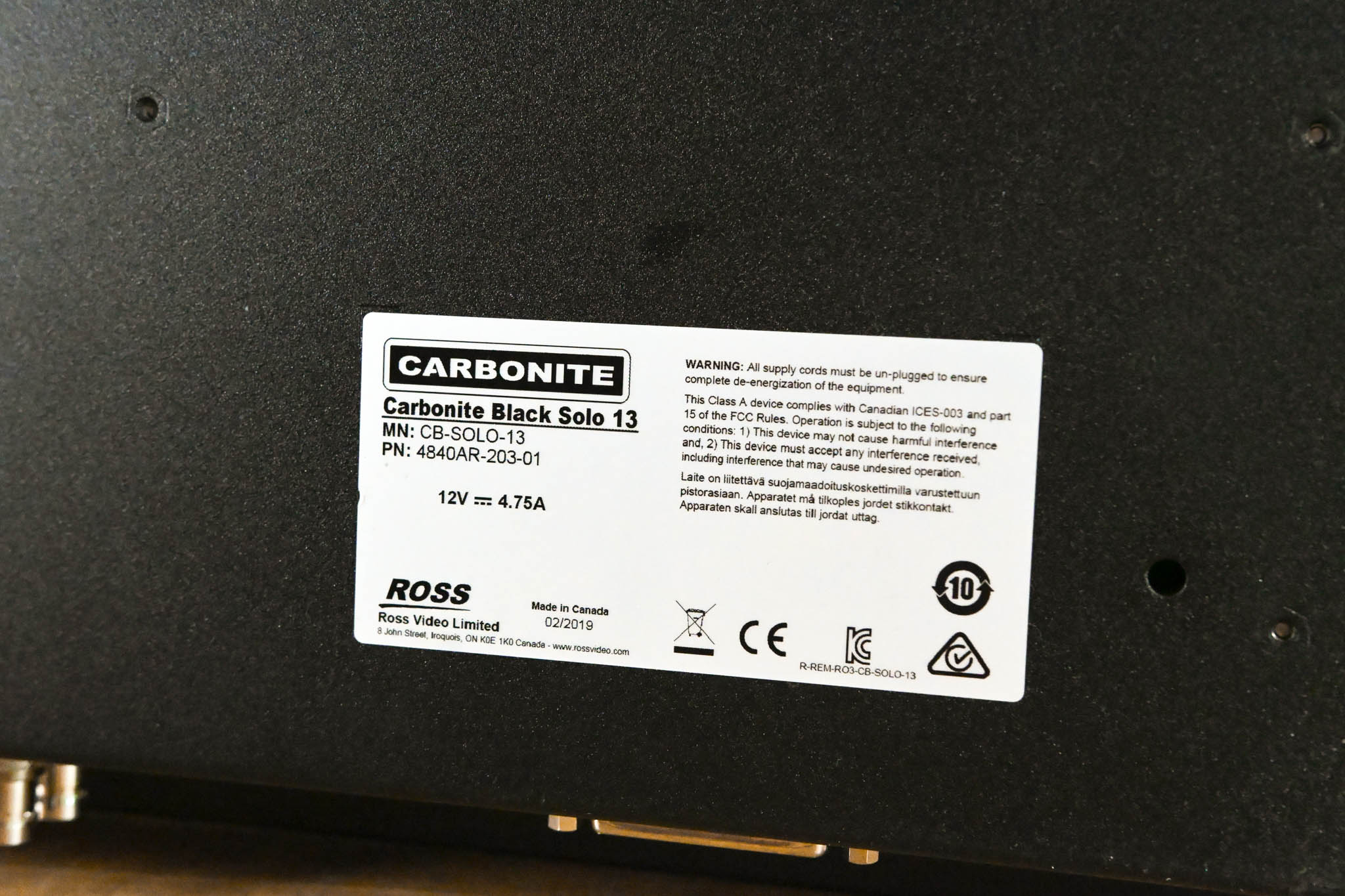 Ross Carbonite Black Solo13 1 M/E Live Production Switcher (NO PSU)