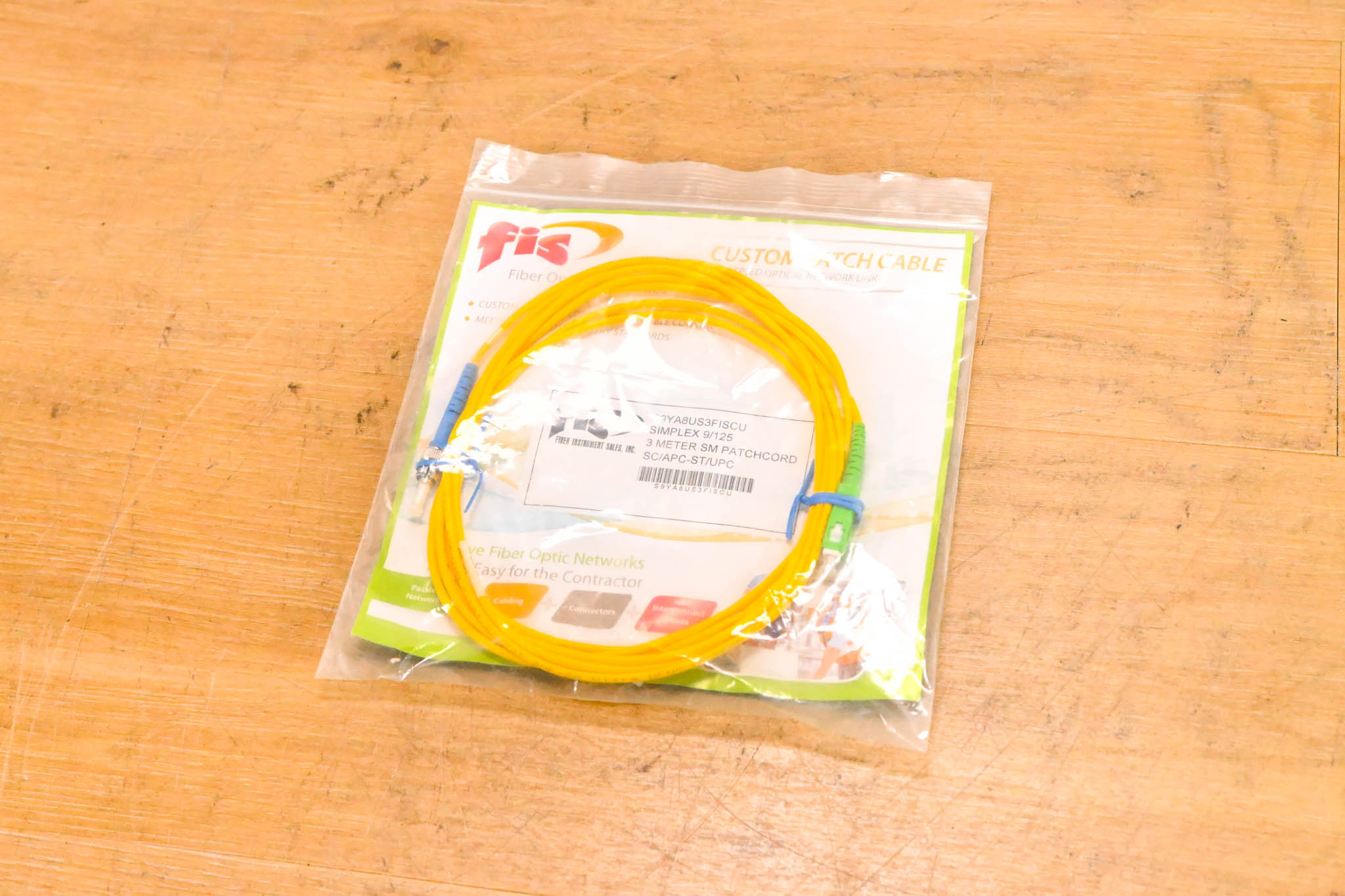 FIS SC/APC-ST/UPC Simplex Single Mode Fiber Cable - 3m