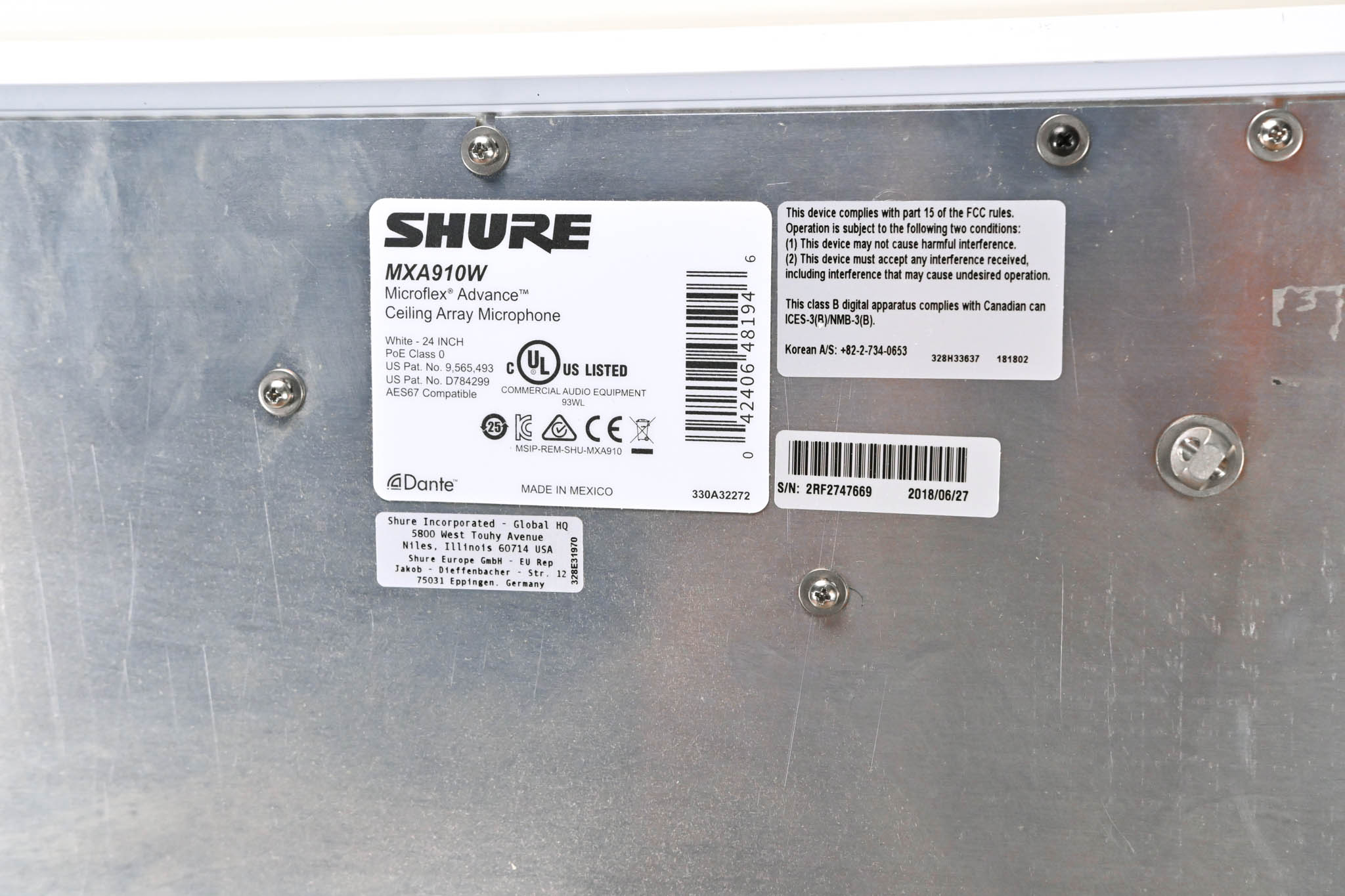 Shure MXA910W Ceiling Array Microphone