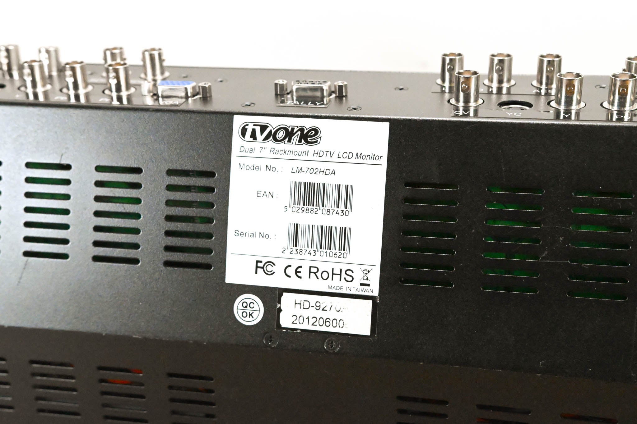 TV One LM-702HDA Dual 7" Rackmount HDTV LCD Monitor (NO POWER SUPPLY)