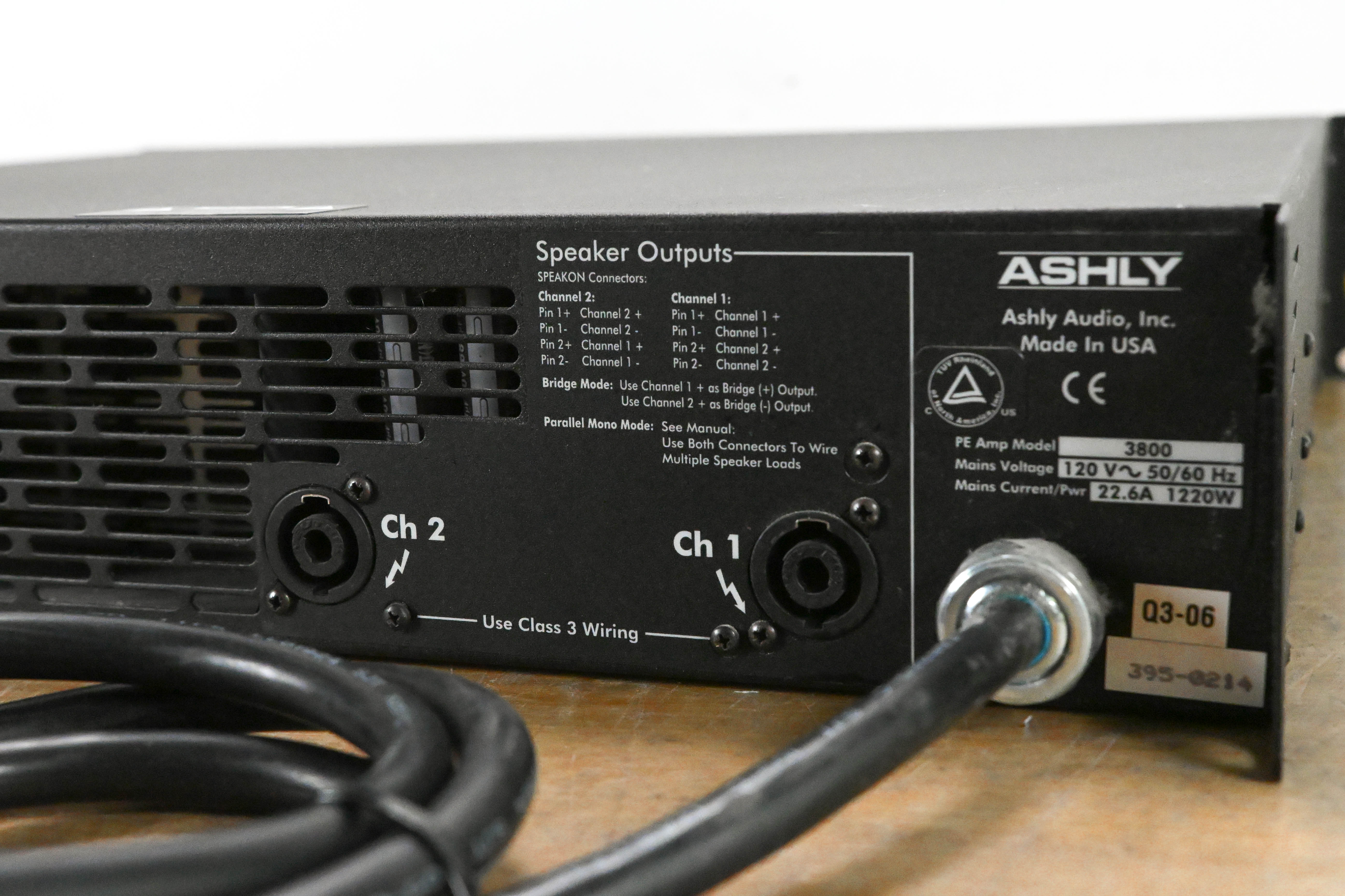 Ashly PE-3800 2-Channel Protea-Enabled 1900W Power Amplifier