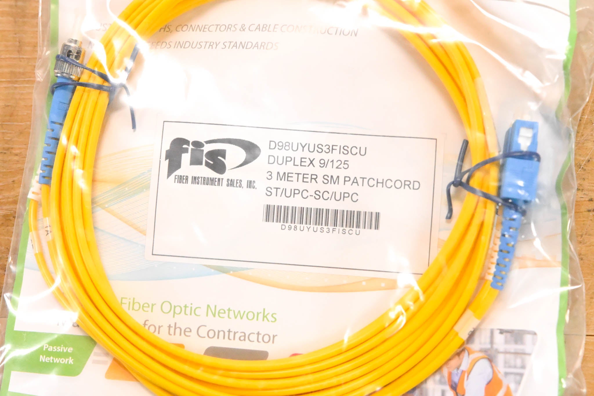 FIS ST/UPC-SC/UPC Duplex Single Mode Fiber Cable - 3m