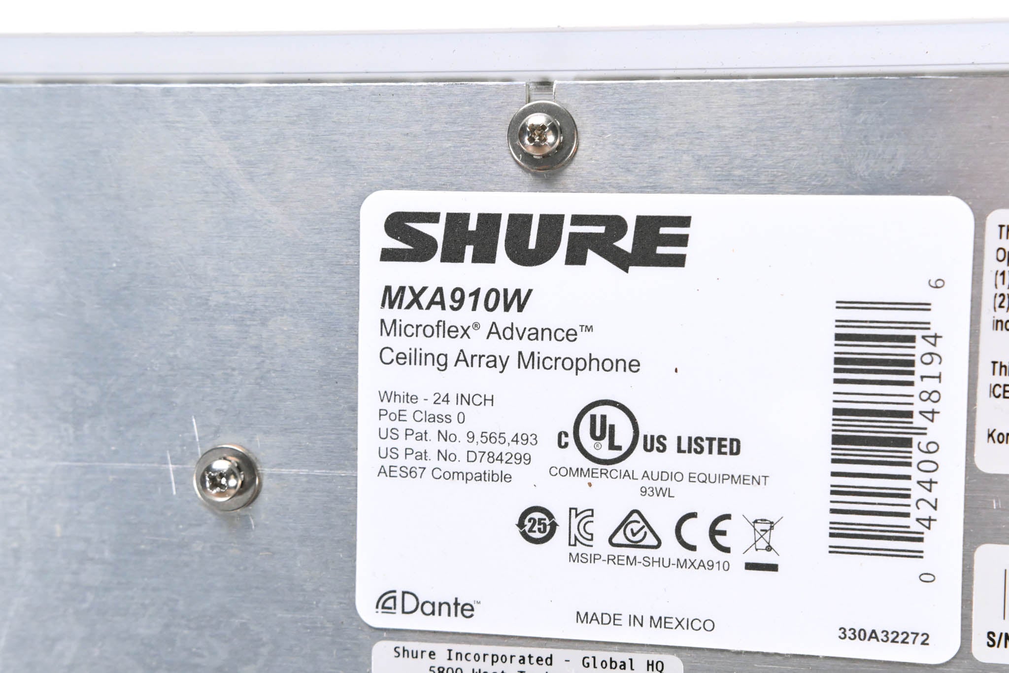 Shure MXA910W Ceiling Array Microphone