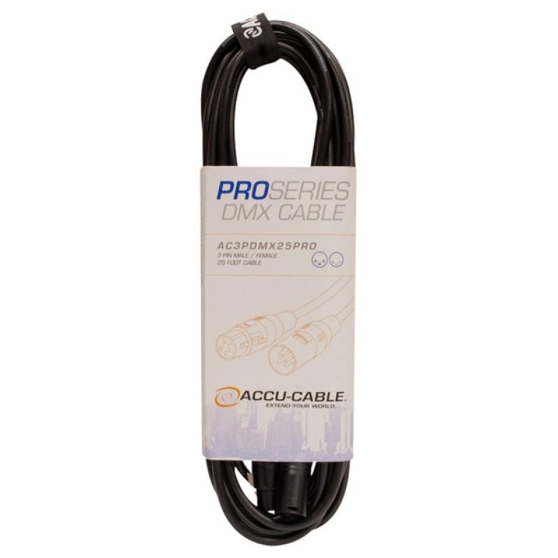 3 Pin DMX Cable w/Heavy Duty Connectors (25')