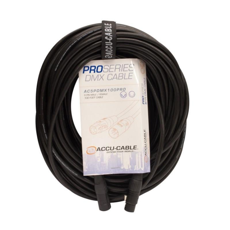 100 FOOT, 5 PIN, PRO, DMX CABLE. PVC JAC