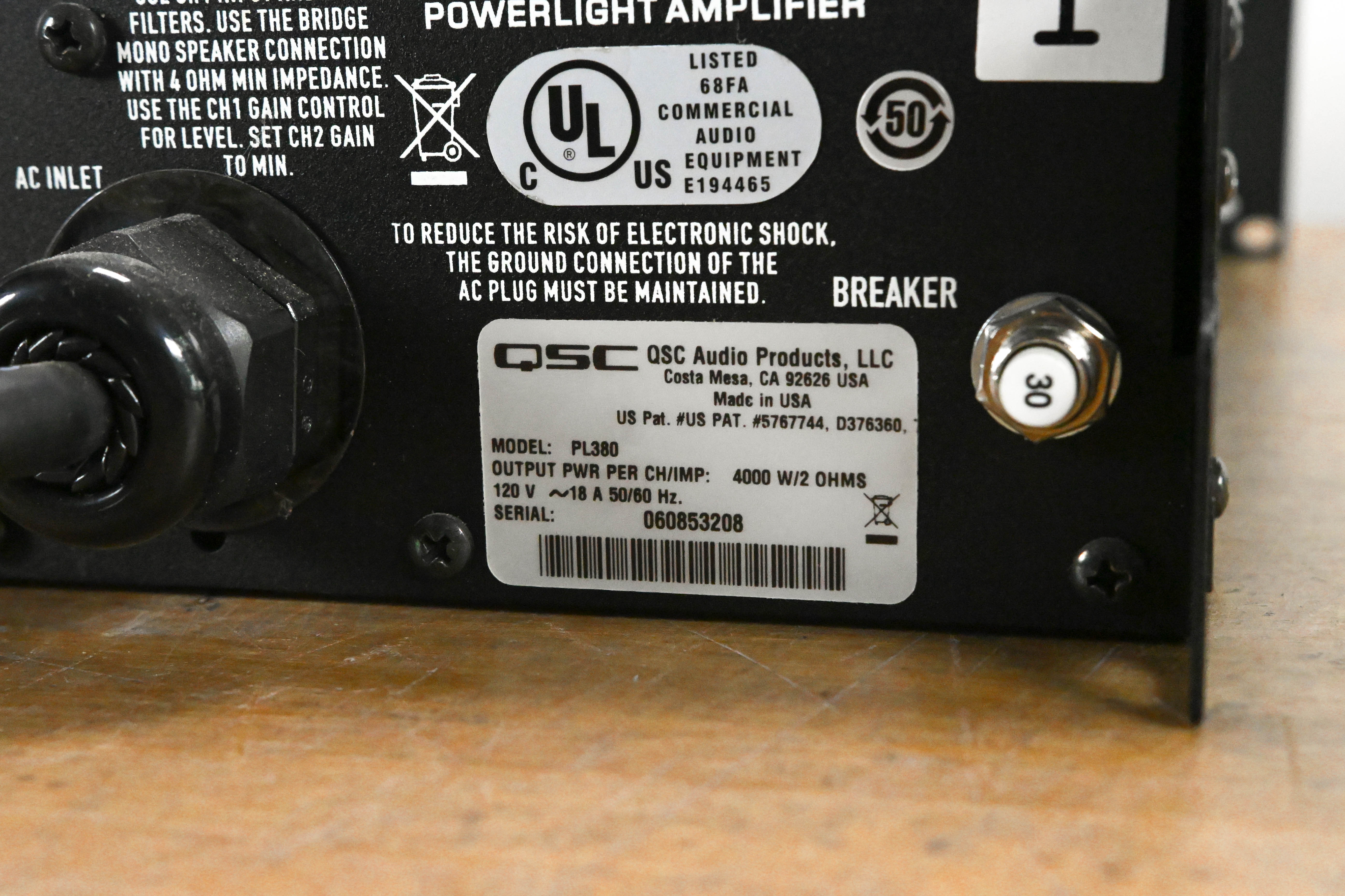 QSC PL380 Powerlight 3 Series 2-Channel Power Amplifier