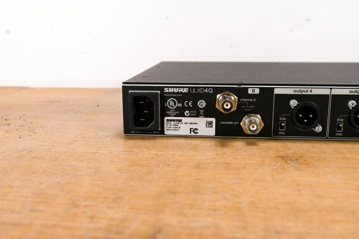 Shure ULXD4Q Receiver w/ 4 Handhelds + 4 Packs + 4 Lav Mics - L50 Band