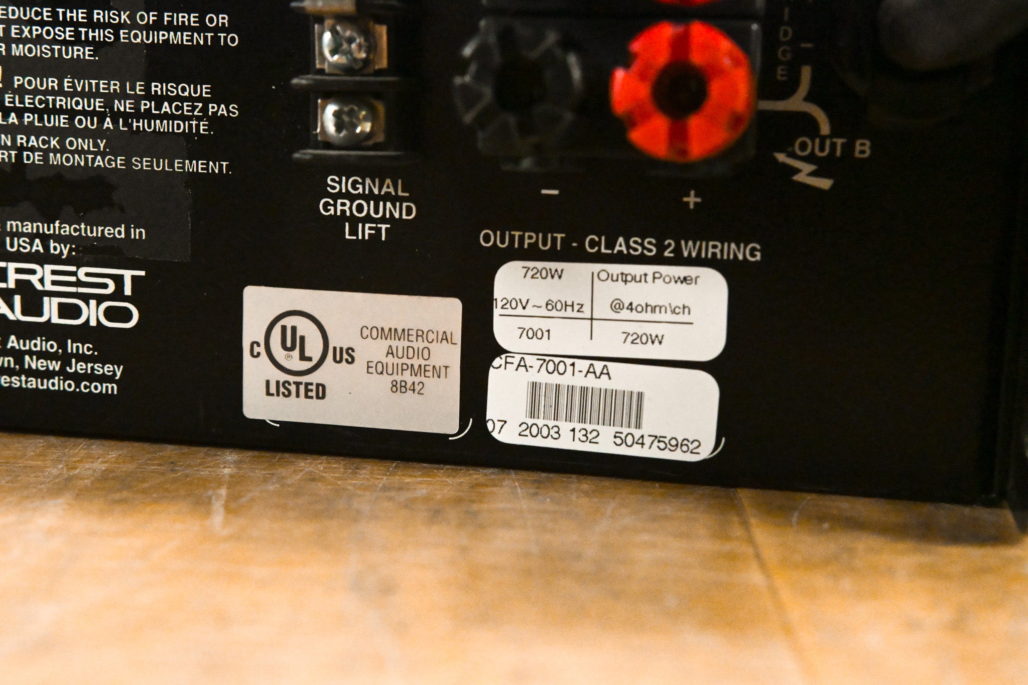 Crest Audio 7001 2-Channel Power Amplifier