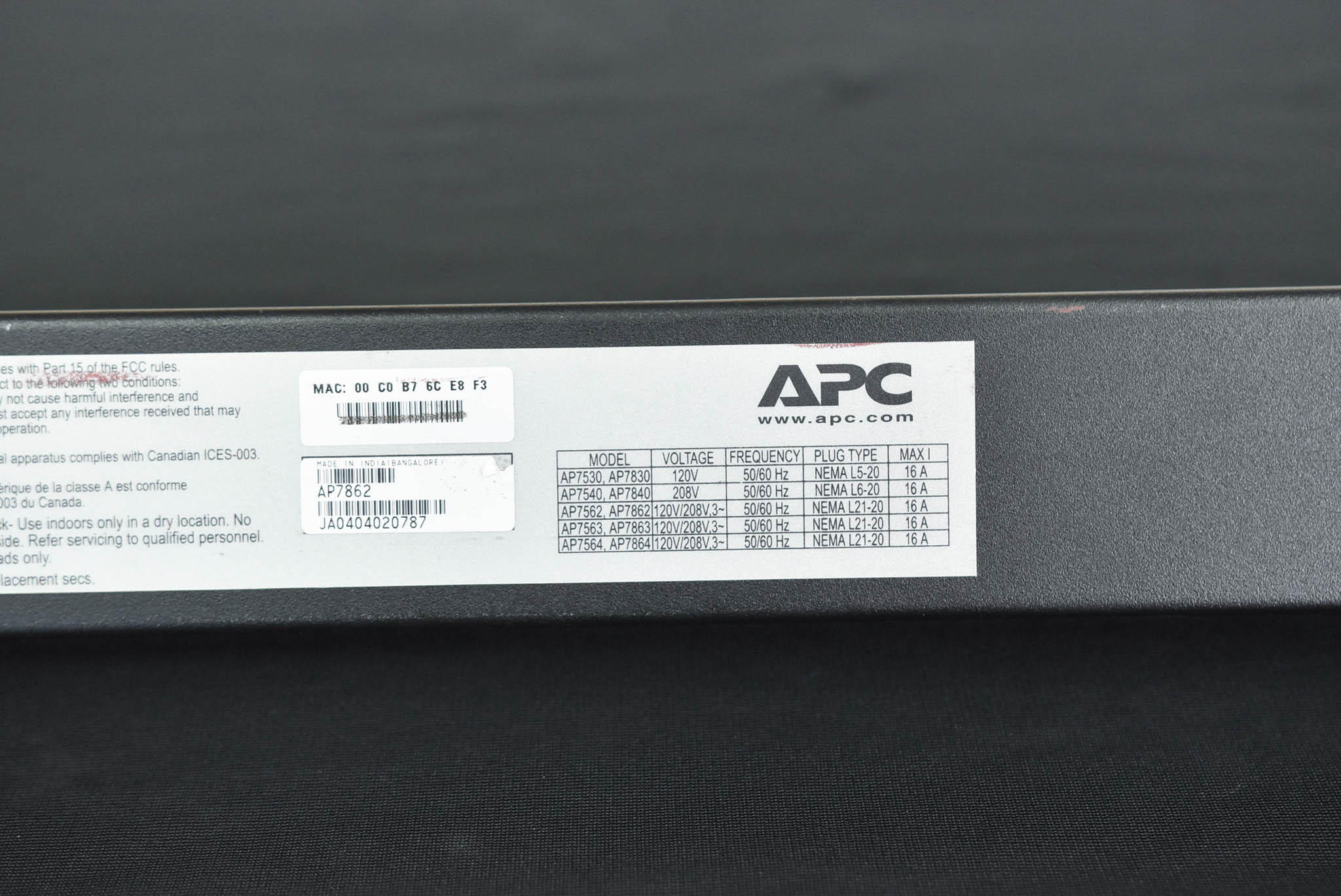 APC AP7862 Metered Rack PDU