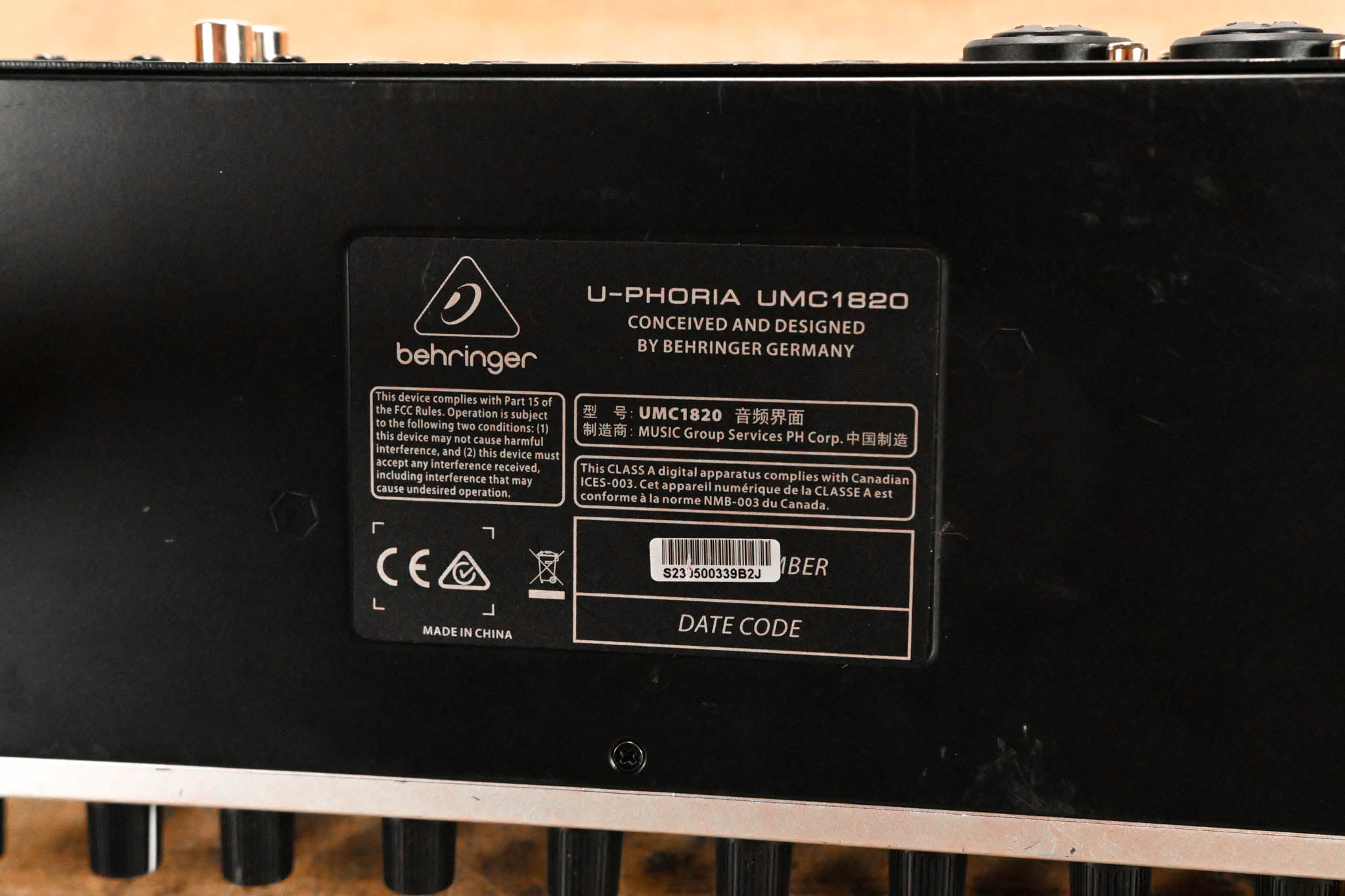 Behringer U-Phoria UMC1820 USB Audio Interface (NO POWER SUPPLY)