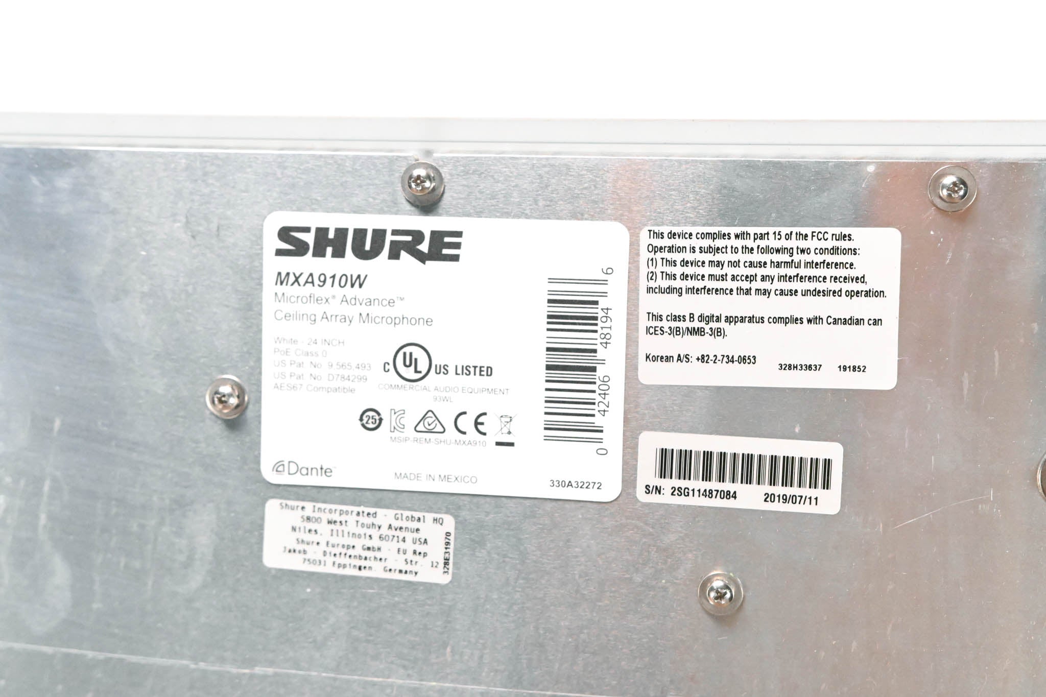 Shure MXA910W Ceiling Array Microphone