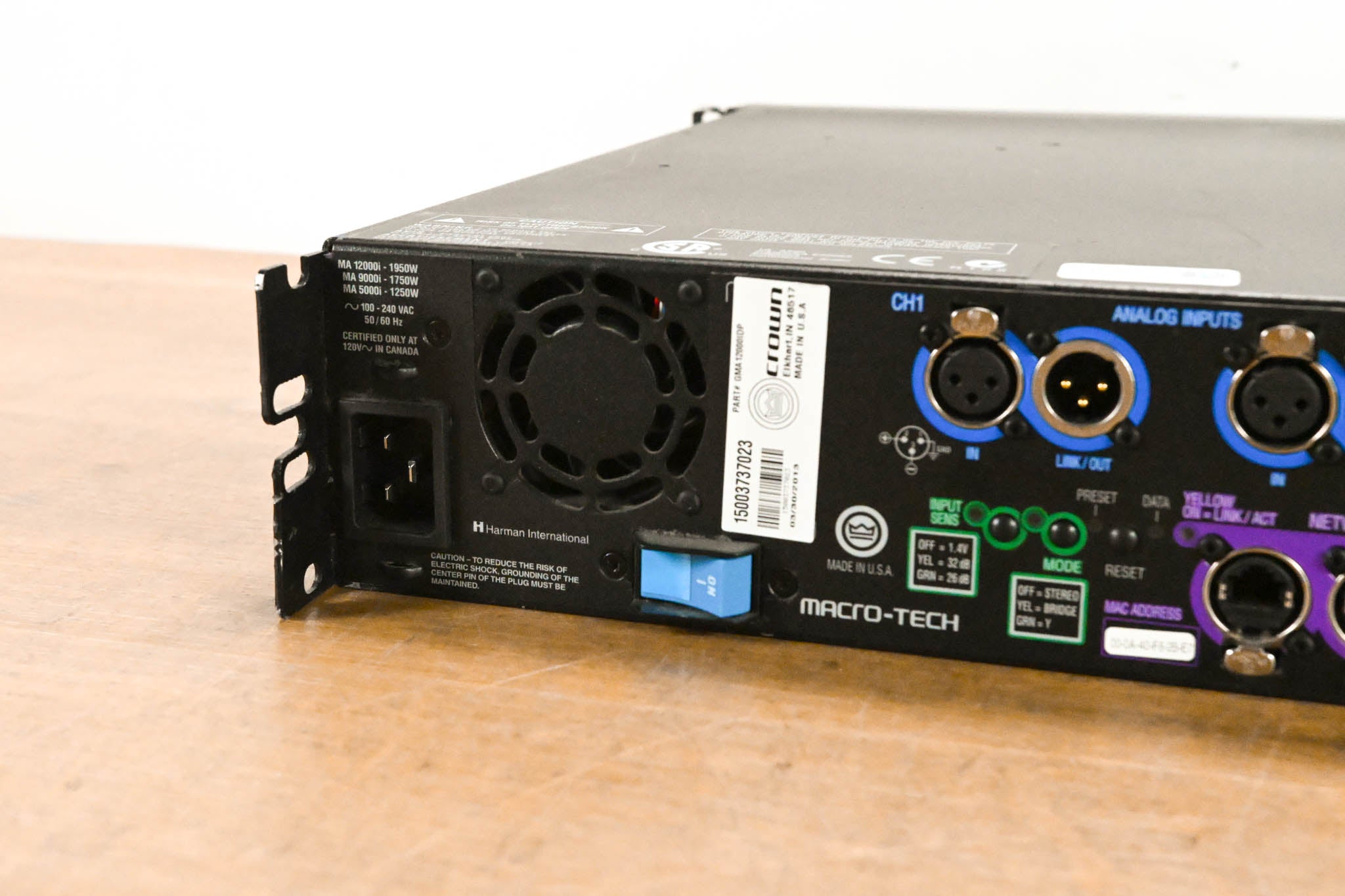 Crown MA 12000i Macro-Tech 2-Channel Power Amplifier, 4500W @ 4 ohms