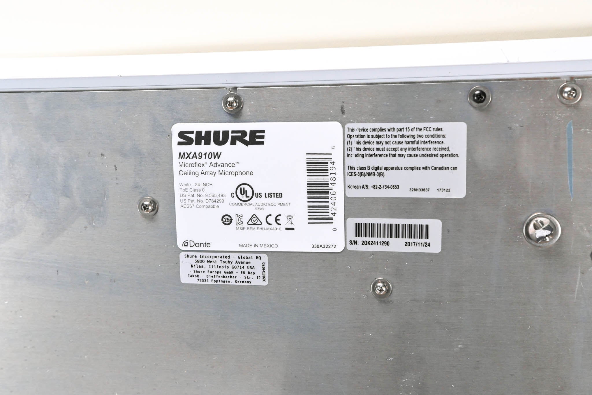 Shure MXA910W Ceiling Array Microphone