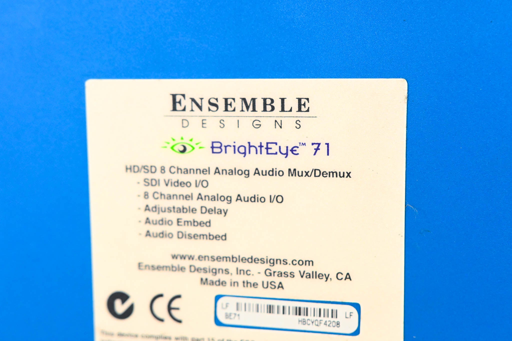 Ensemble Designs BrightEye 71 HD/SD 8-CH Audio Embedder NO POWER SUPPLY