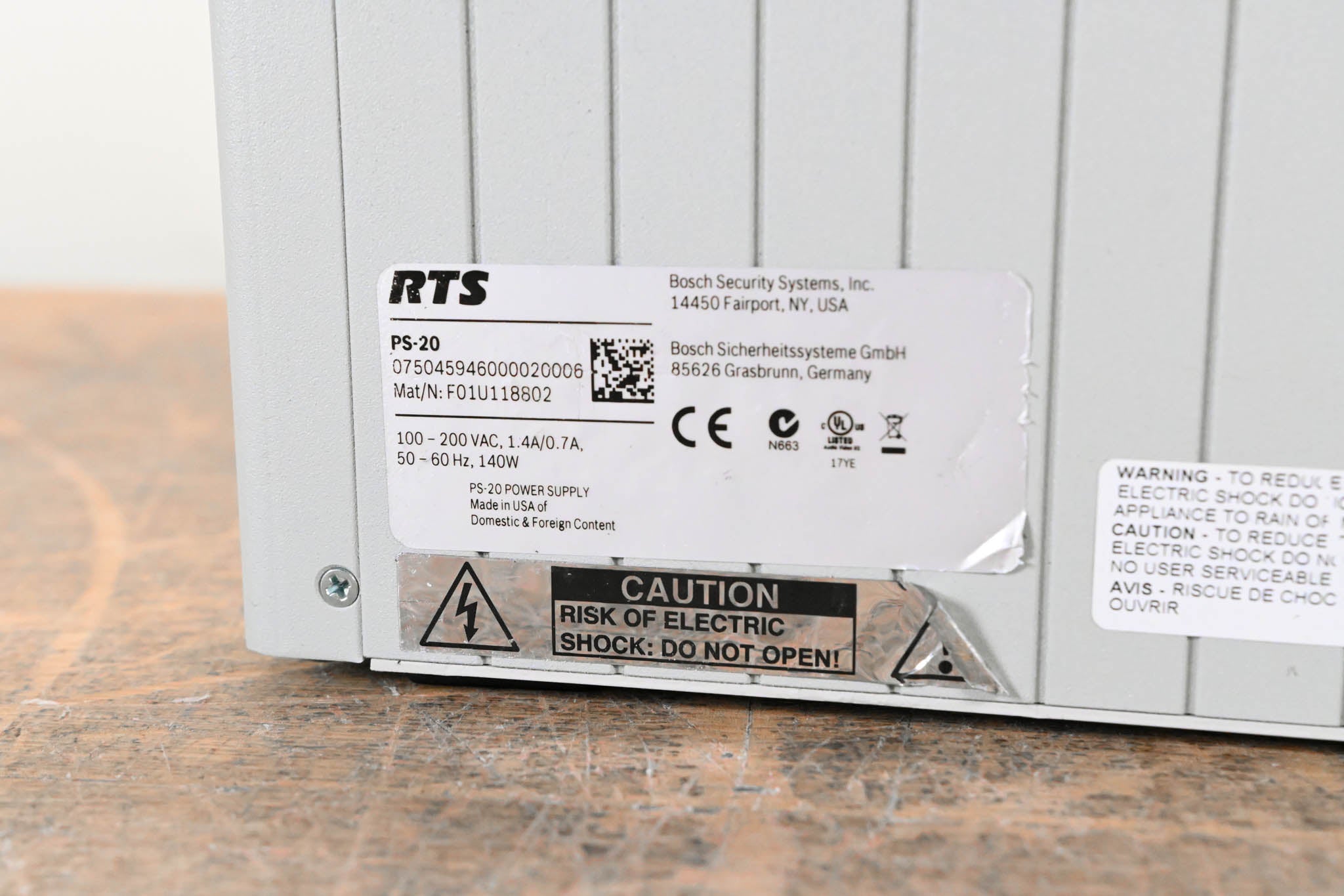 RTS PS-20 Intercom Power Supply