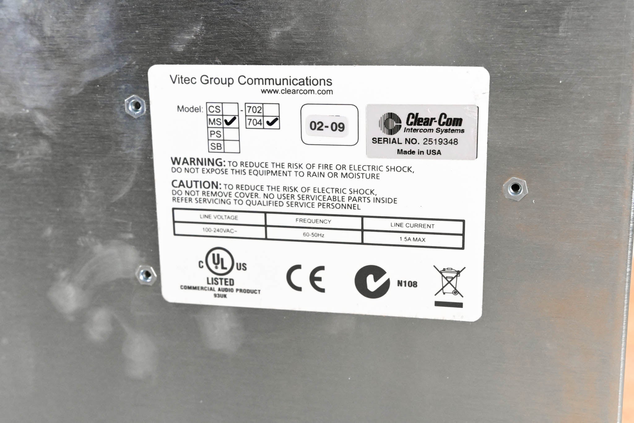 Clear-Com MS-704 2RU Four-Channel Main Station