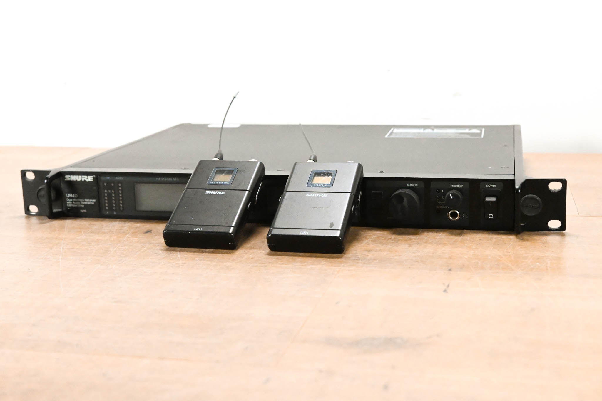 Shure UR4D Wireless Receiver w/ two UR1 Bodypack Transmitters - H4 Band