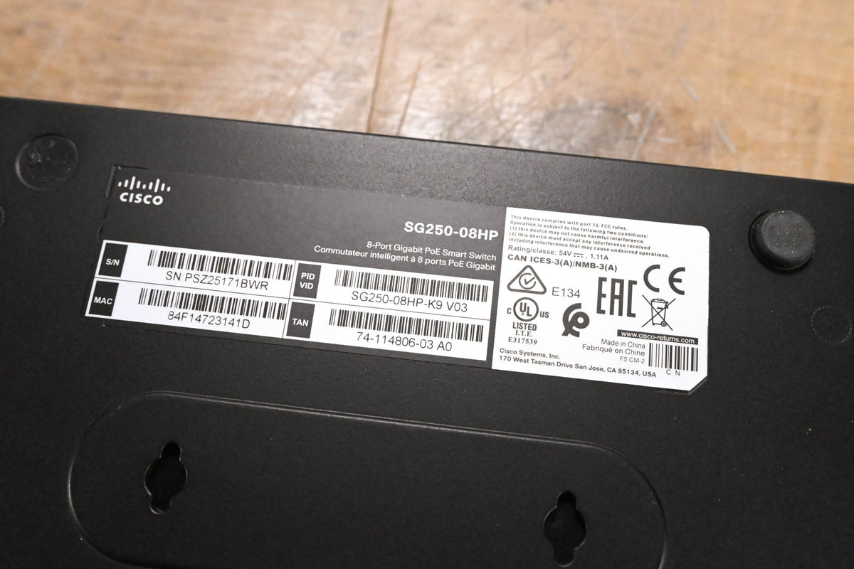 Cisco SG250-08HP 8-Port Gigabit PoE Smart Switch (NO POWER SUPPLY)