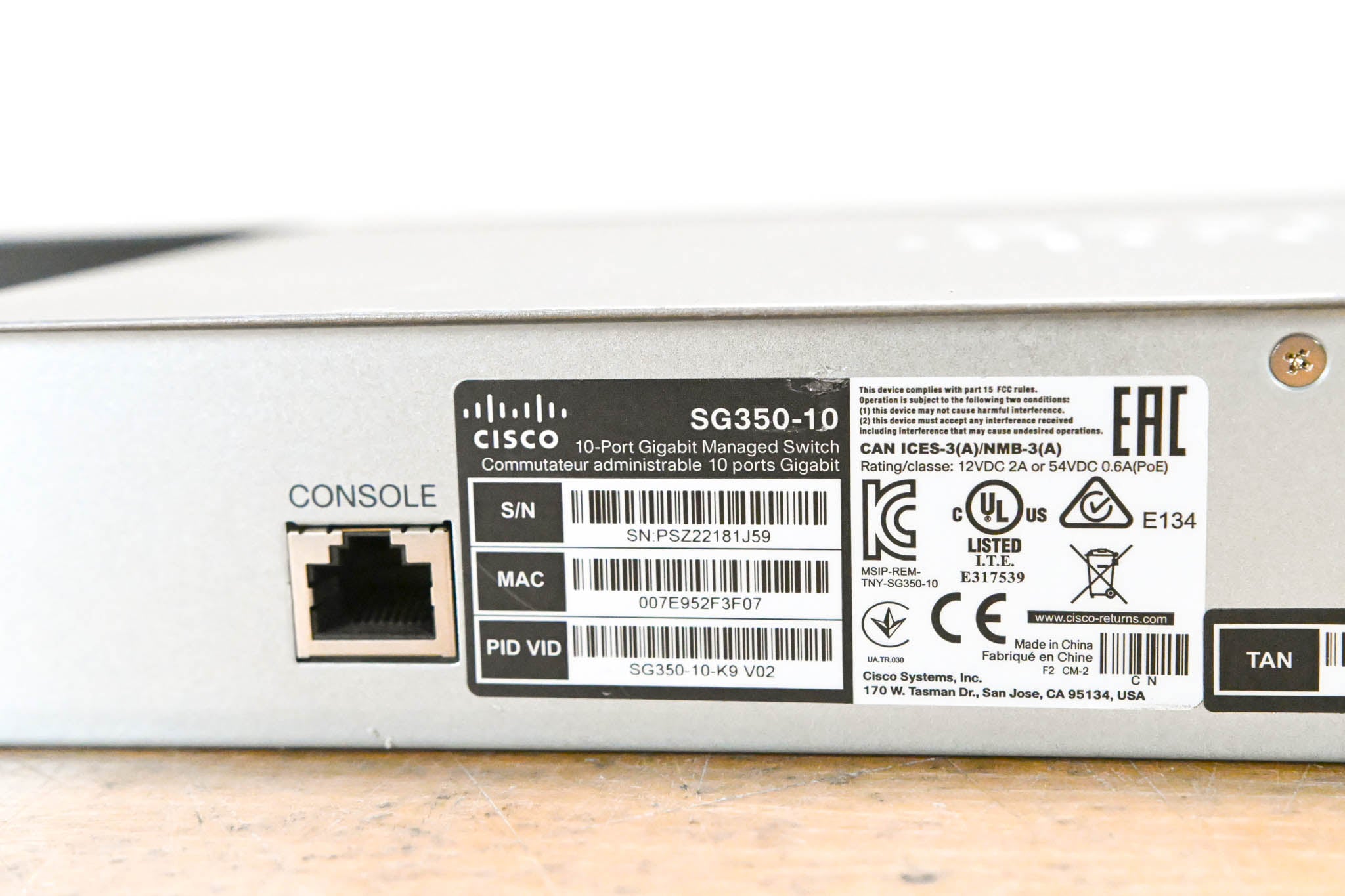 Cisco SG350-10 10-Port Gigabit Managed Switch (NO POWER SUPPLY)