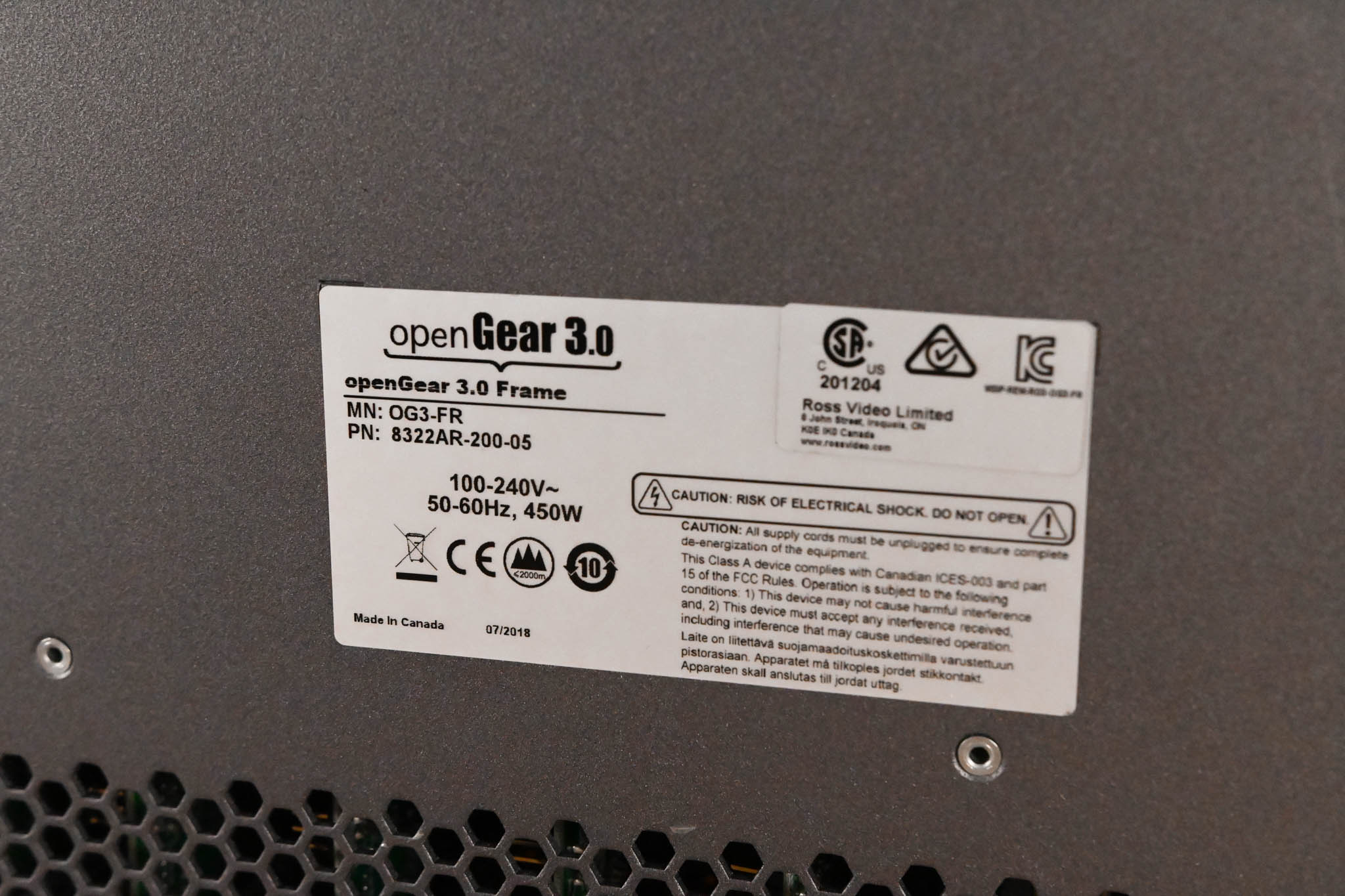 Ross OG3-FR 20-Slot openGear 3.0 Frame with Cards