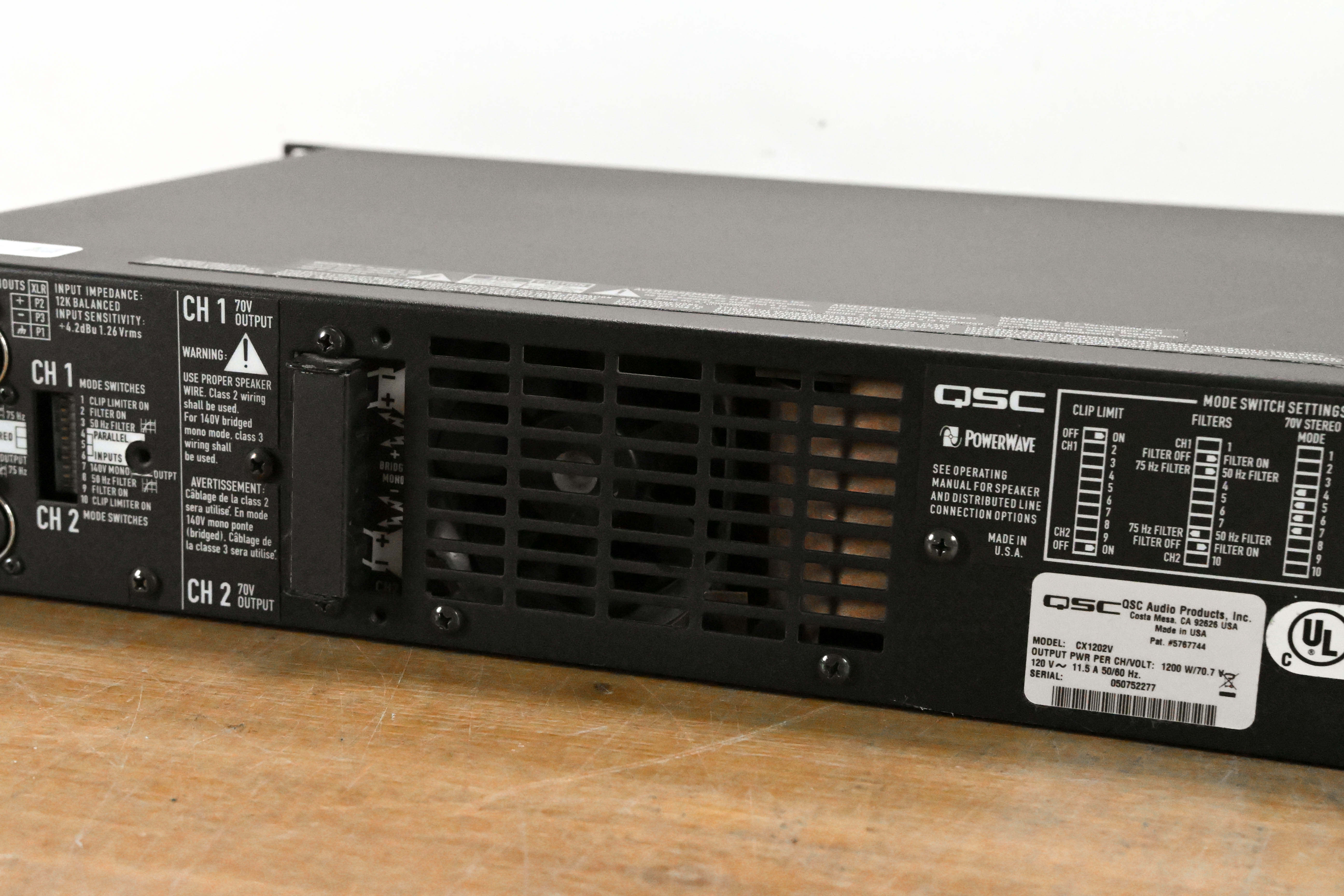QSC CX1202V 1200W 70V 2-Channel Power Amplifier