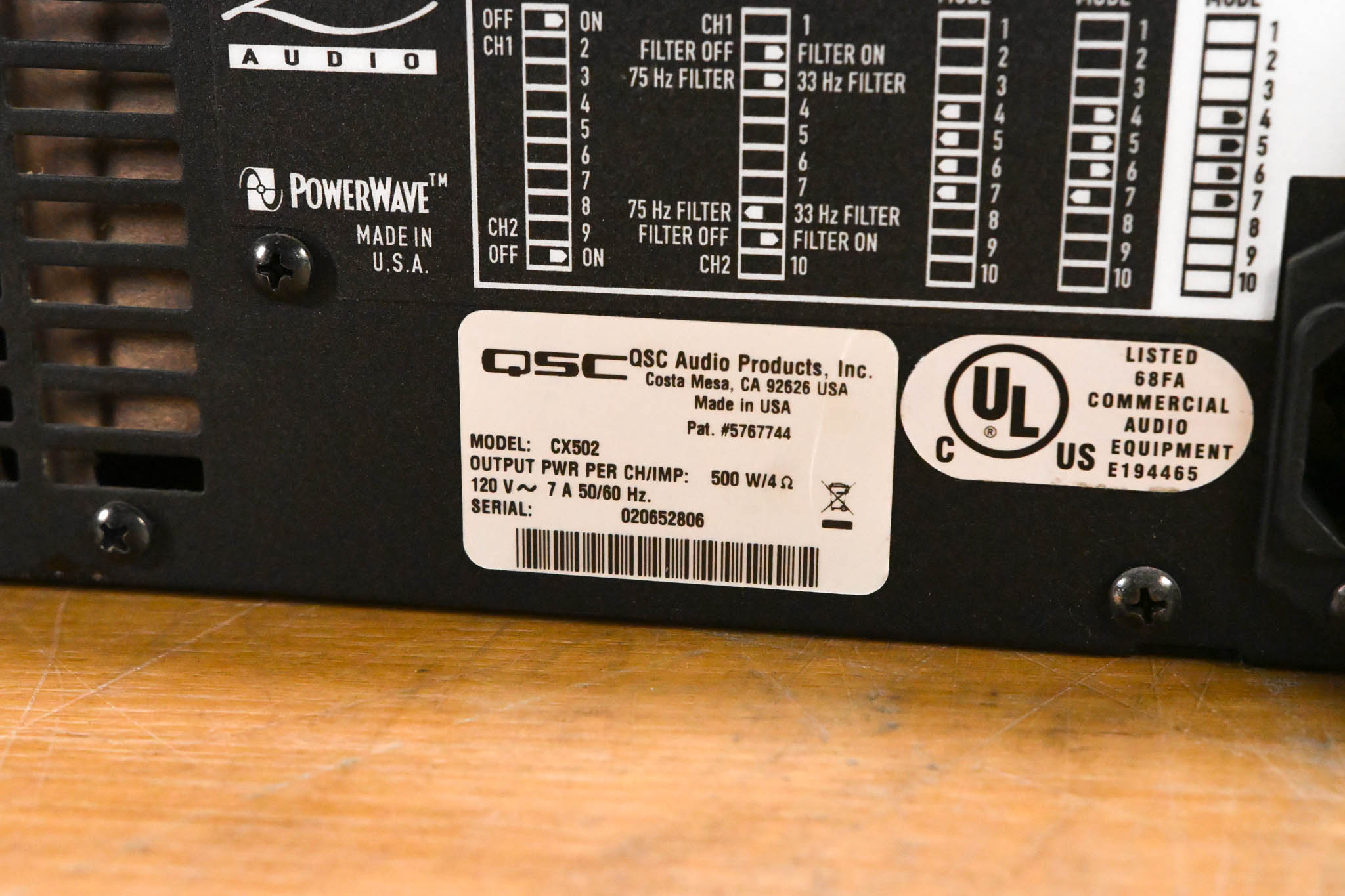 QSC CX502 2-Channel Power Amplifier