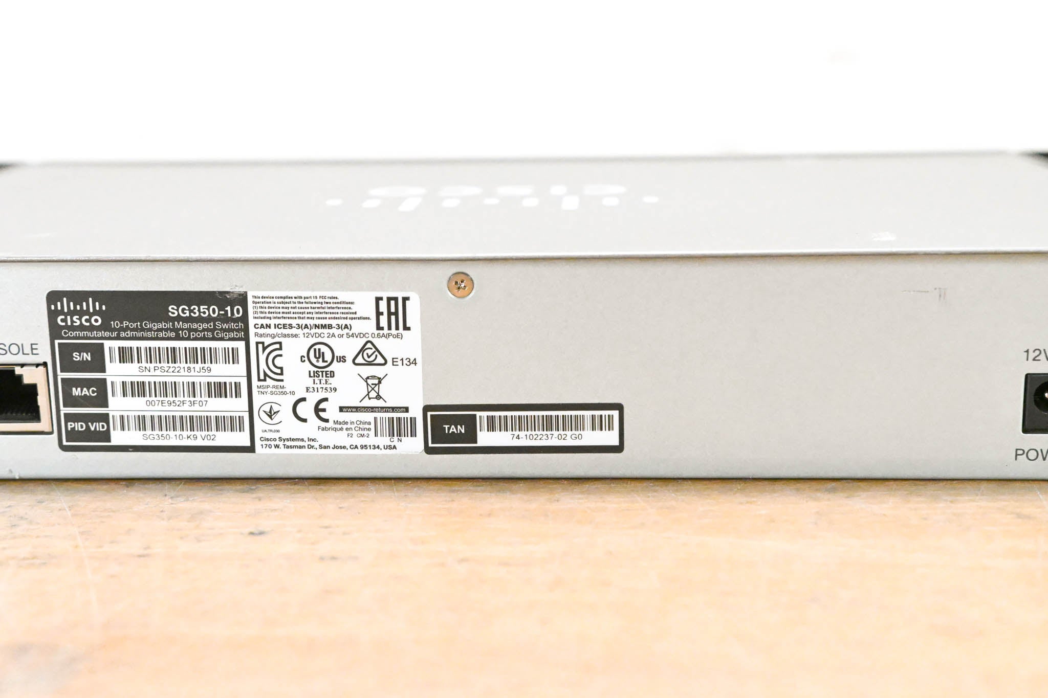 Cisco SG350-10 10-Port Gigabit Managed Switch (NO POWER SUPPLY)