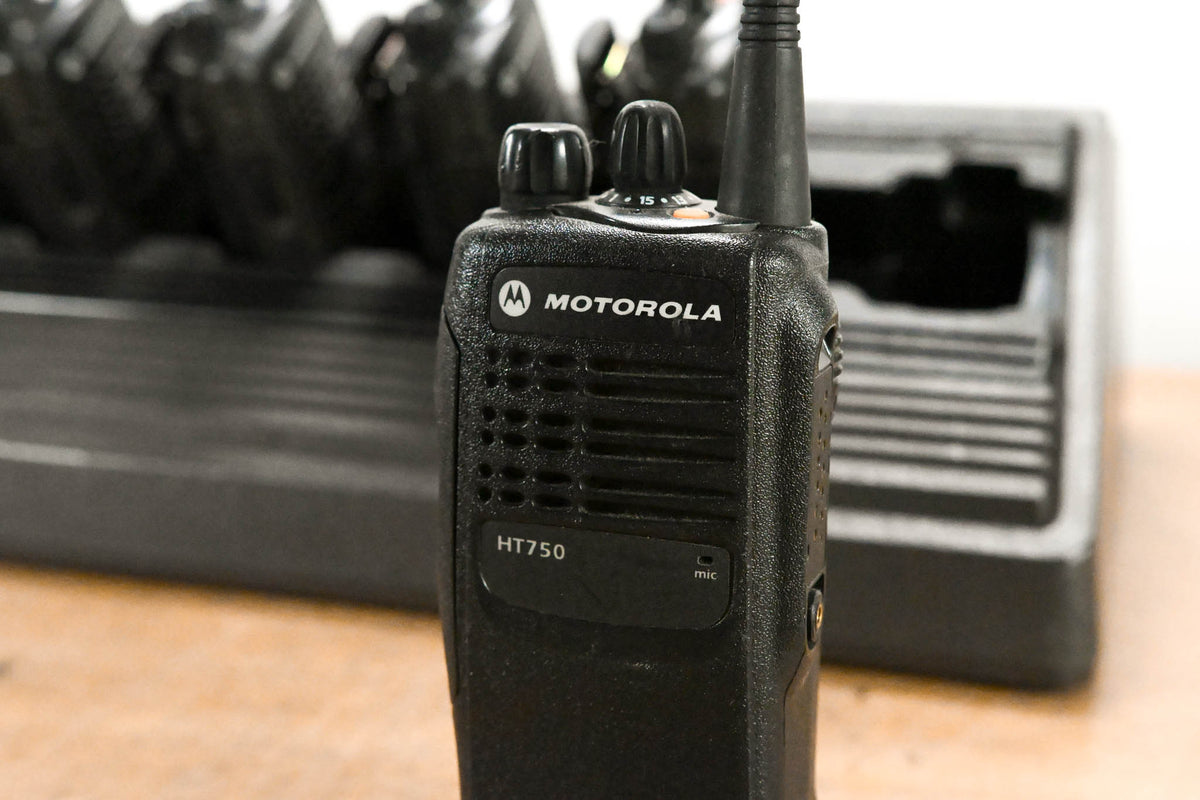 Motorola HT750 Portable Radio (Pack of 6) with 6-Bay Charging Station