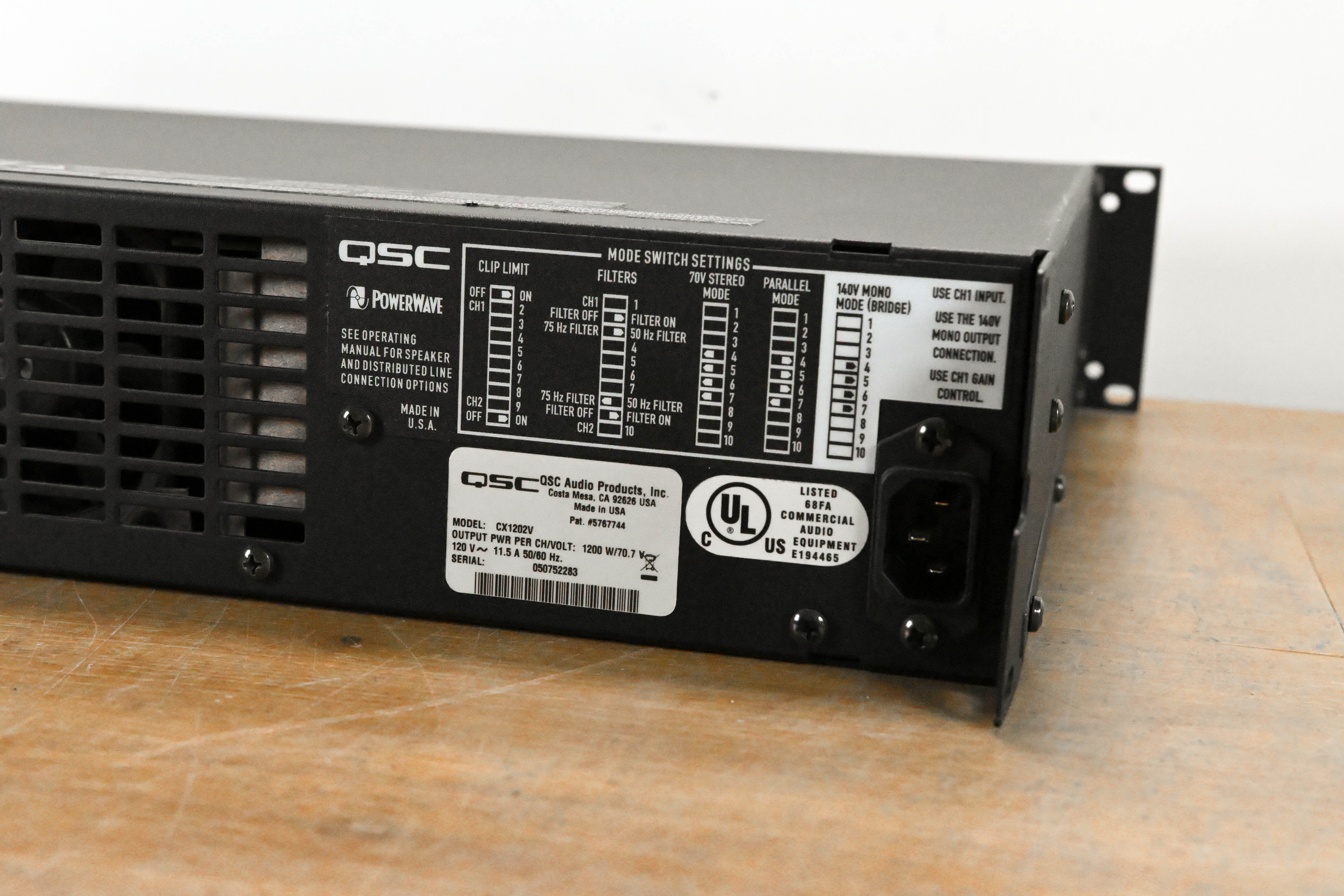 QSC CX1202V 1200W 70V 2-Channel Power Amplifier