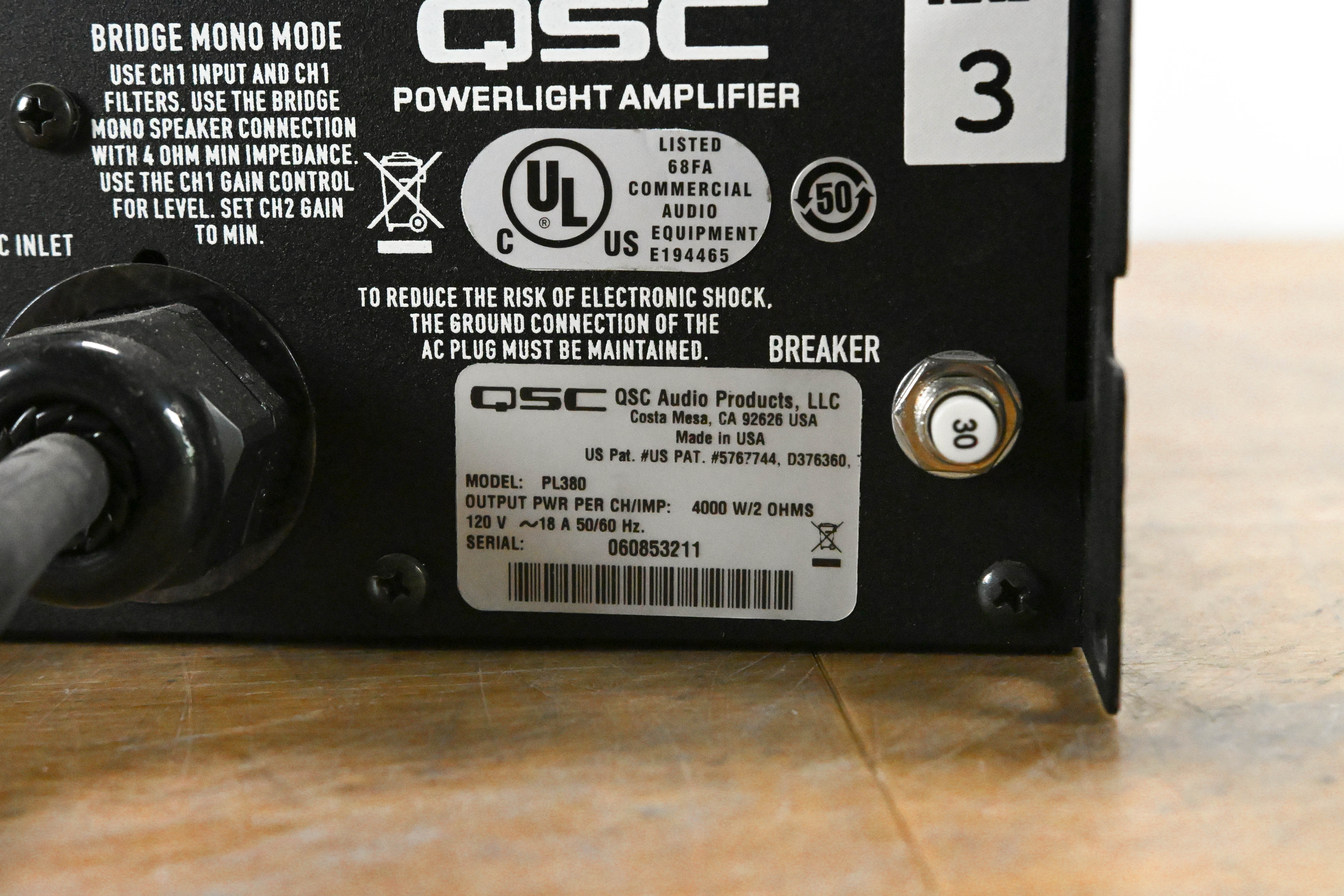 QSC PL380 Powerlight 3 Series 2-Channel Power Amplifier