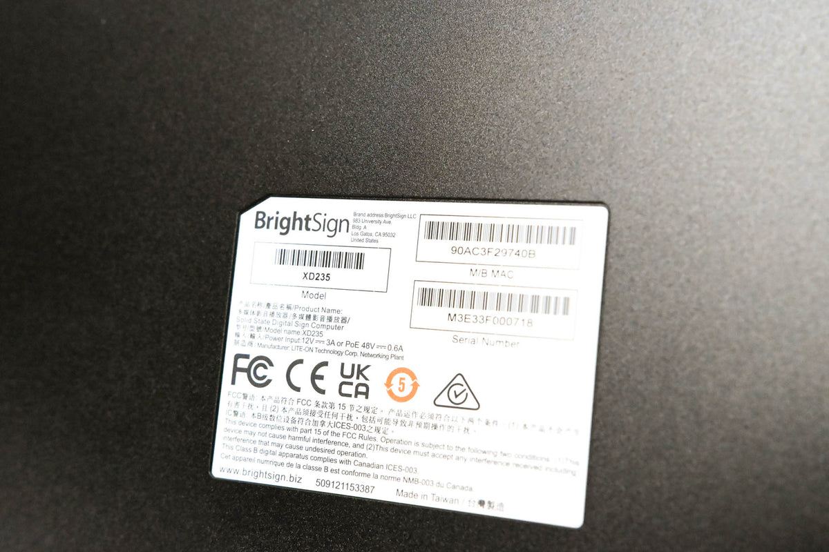 BrightSign XD235 4K Digital Signage Media Player