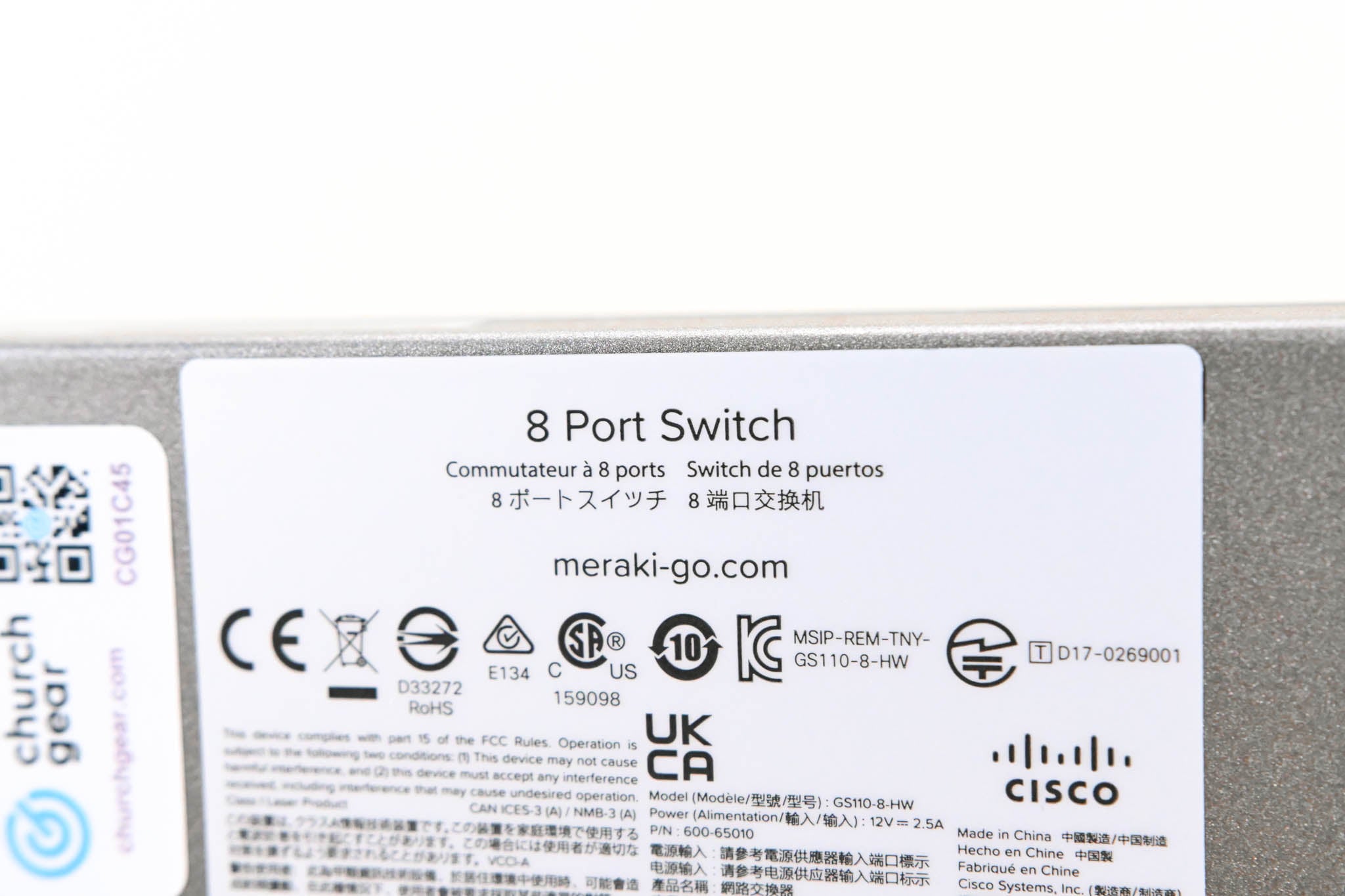 Cisco GS110-8-HW Meraki Go 8-Port Network Switch